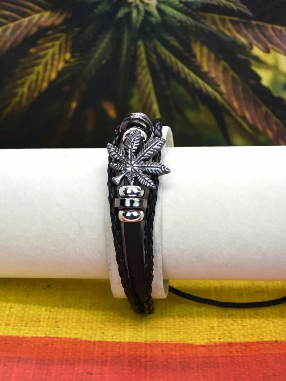 Weed 420 Marijuana THC Pot Leaf Rastafarian Jamaica Hip Hop Adjustable Bracelet