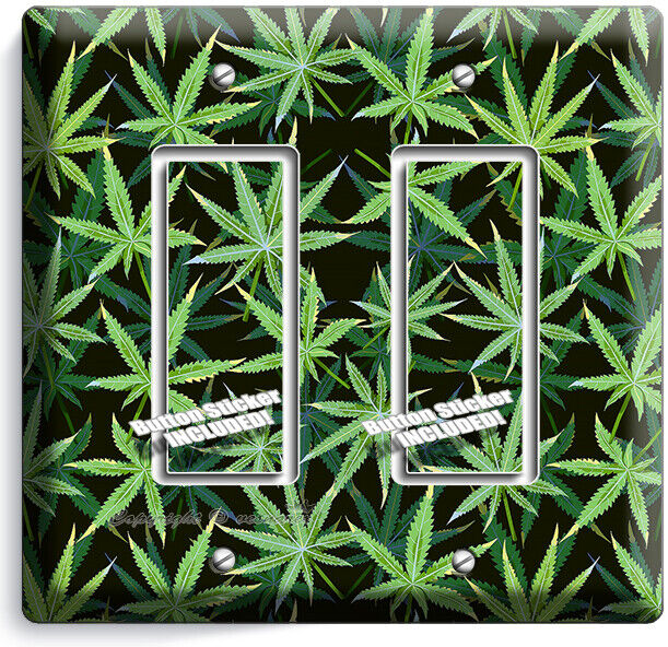 CANNABIS MARIJUANA LEAF PATTERN LIGHT SWITCH OUTLETS WALL PLATES MAN CAVE DECOR