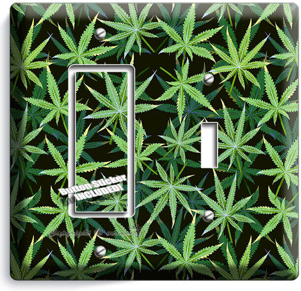 CANNABIS MARIJUANA LEAF PATTERN LIGHT SWITCH OUTLETS WALL PLATES MAN CAVE DECOR