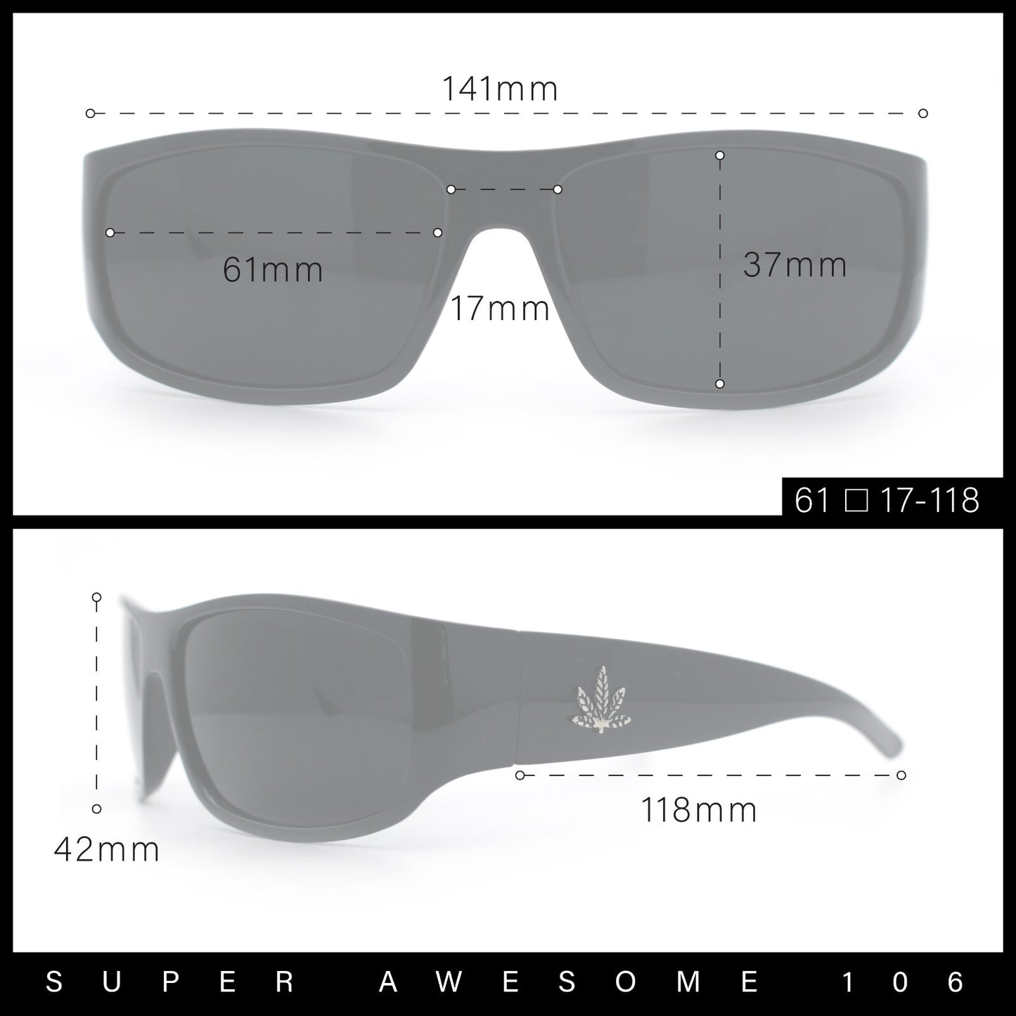 Mens Marijuana Pot Leaf Emblem Hoodlum Rectangle Limo All Black Sunglasses