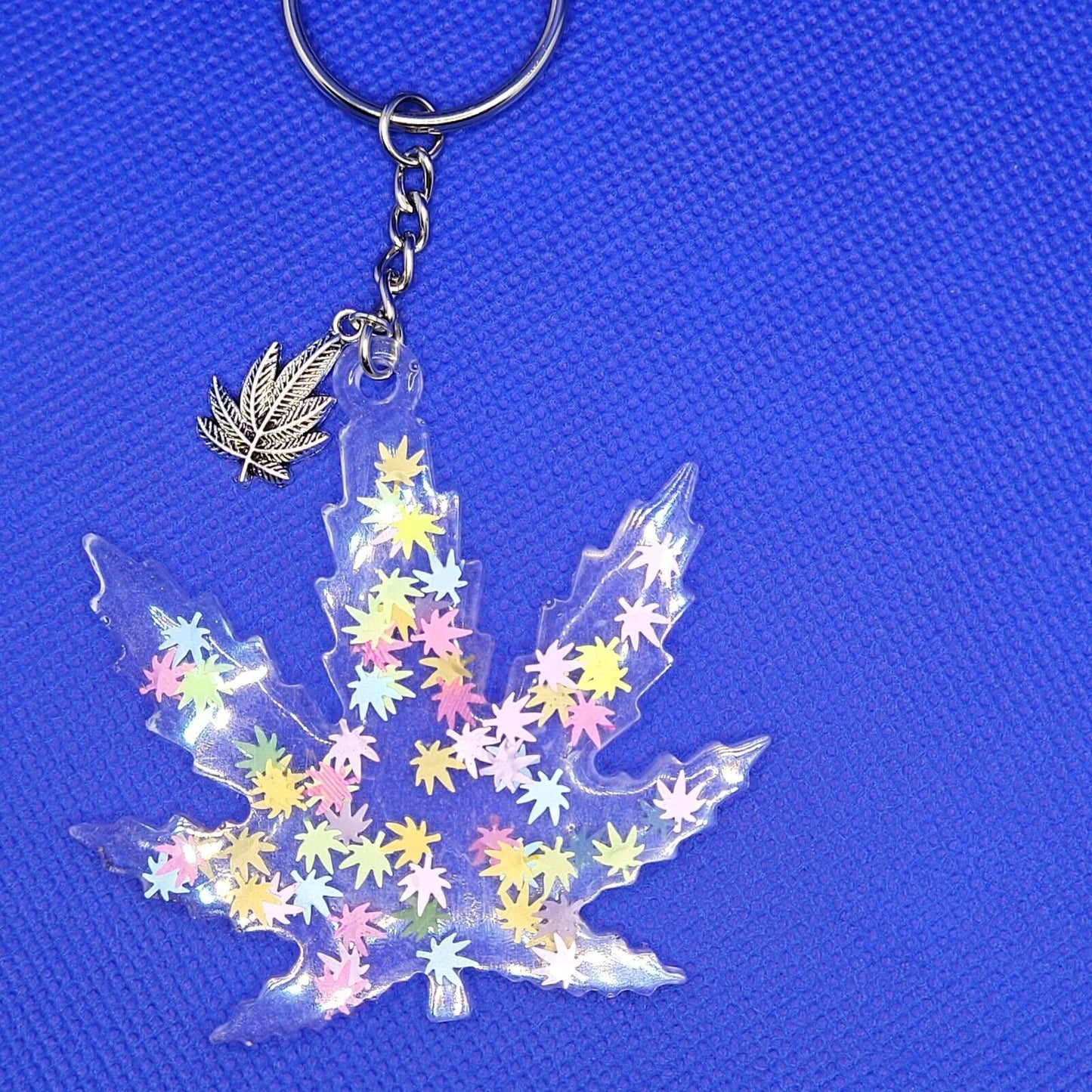 Pot Leaf Keychain - Handcrafted From Resins Aloy Charm and 25mm Ring