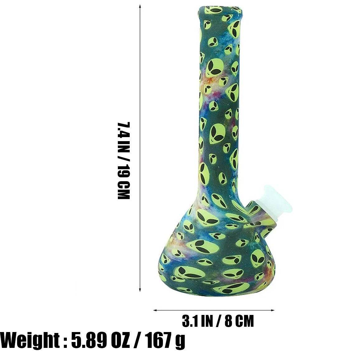 Silicone Hookah Water Pipe Bong, Luminous Alien Pattern Home with 13mm glass bow - Maryjanes Bong Shop