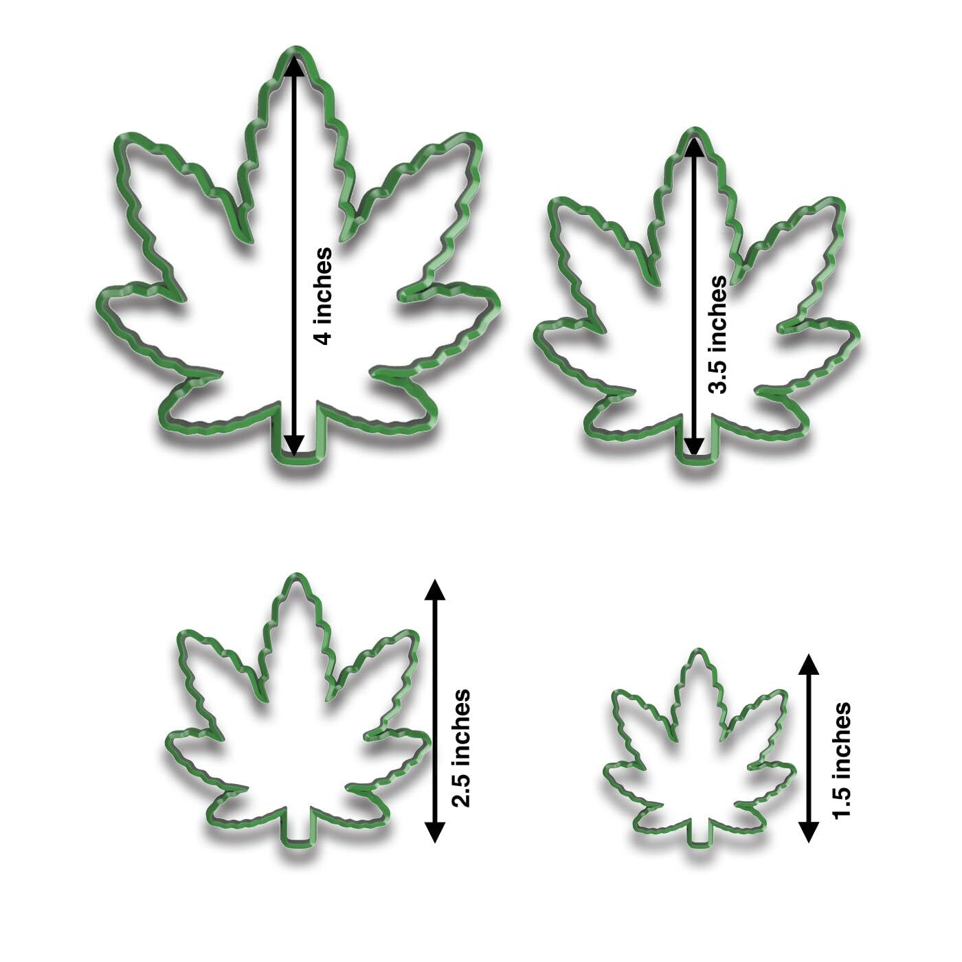 Marijuana Cannabis Pot Leaf Cookie Cutter Set – 4-Piece (4", 3.5", 2.5", 1.5")
