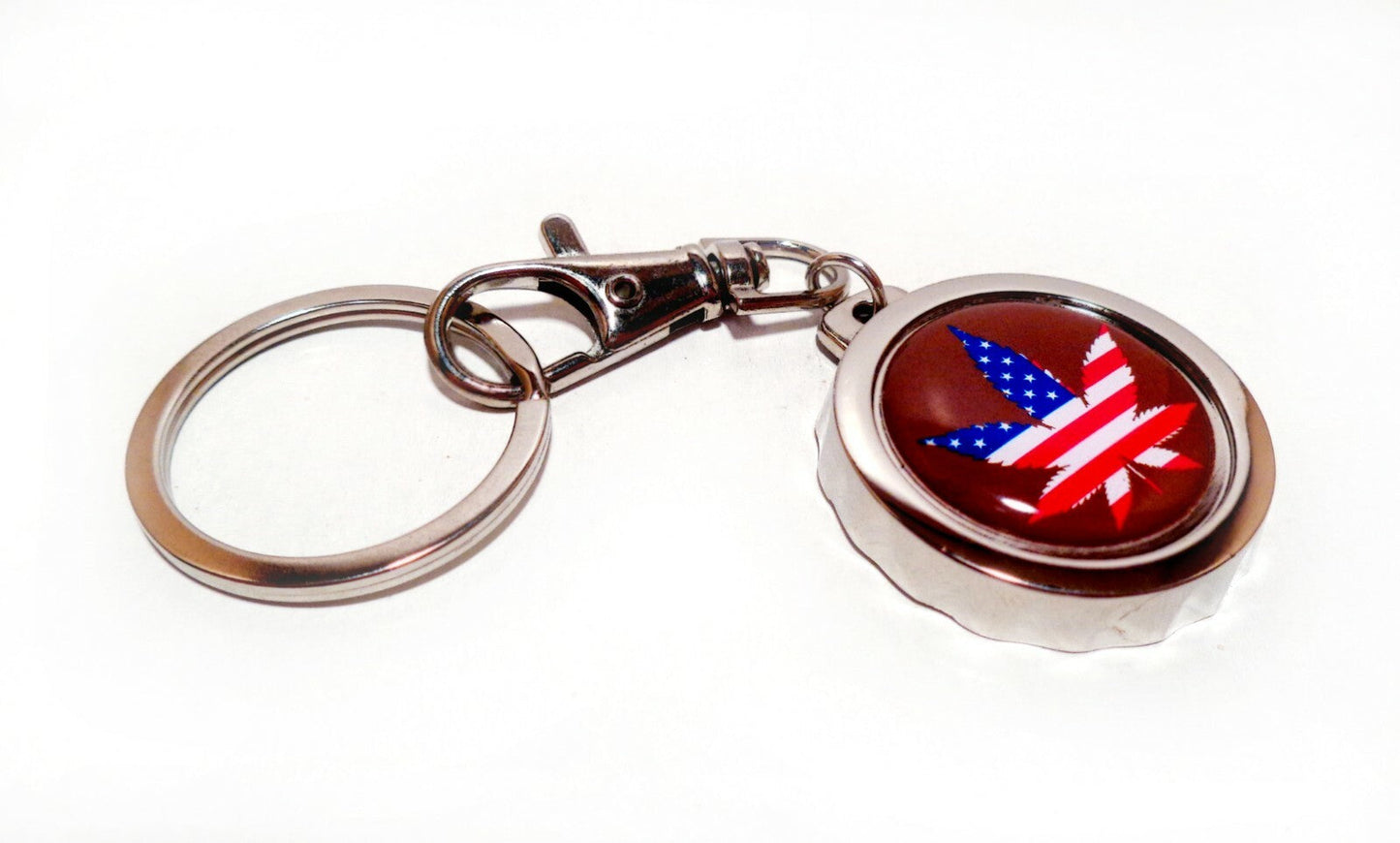 AMERICAN FLAG weed design bottle cap opener keychain.