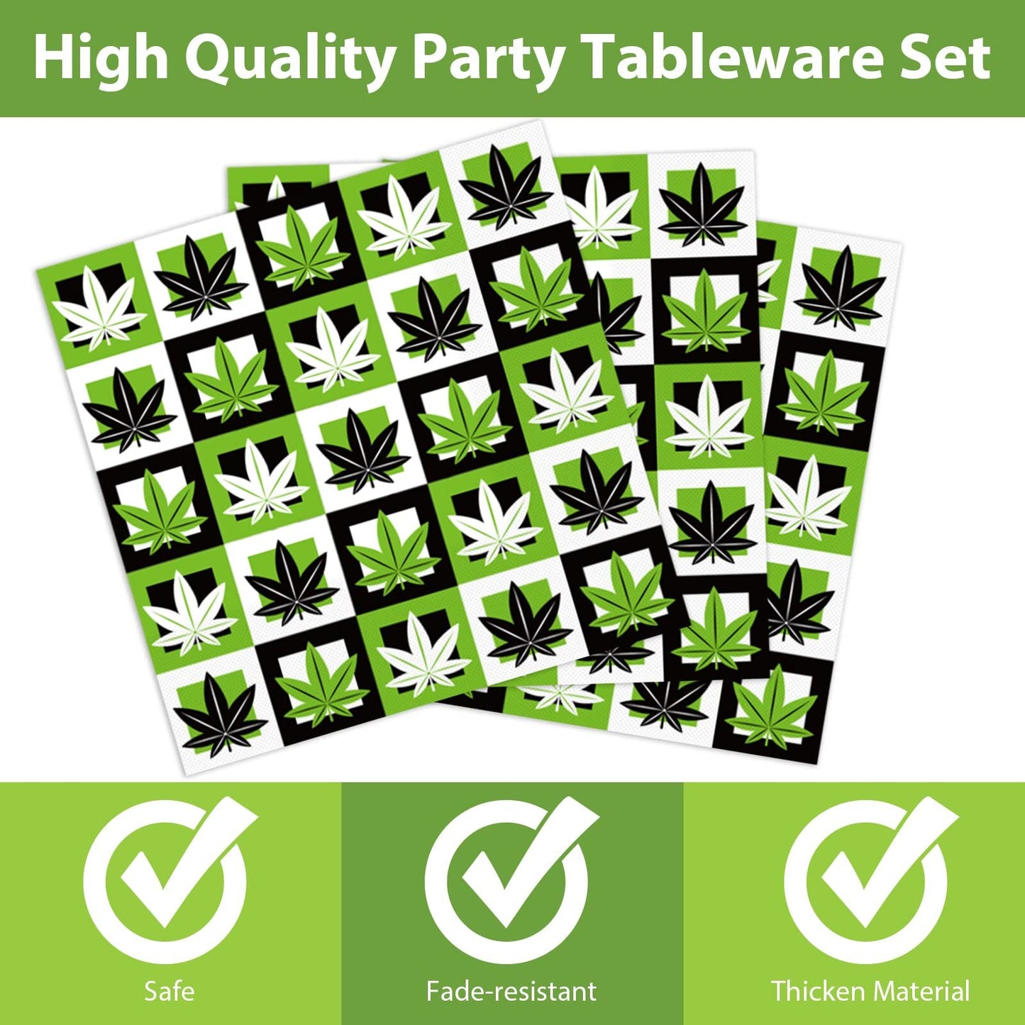 96 Pcs Weed Themed Party Plates and Napkins Party Supplies Green Pot Leaves B...
