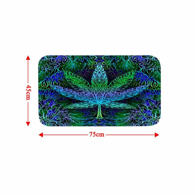 Psychedelic Weed Leaf Art Shower Curtain Set Bath Mat Non-Slip Toilet Lid Cover