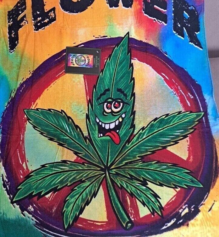 New Flower Power Pot Leaf Bath Beach Pool Gift Towel Marijuana 30x60 Peace Sign