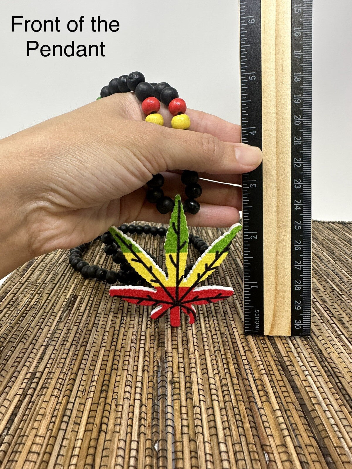 Marijuana leaf rasta pendant wood beaded necklace Cannabis Weed Pot Necklace