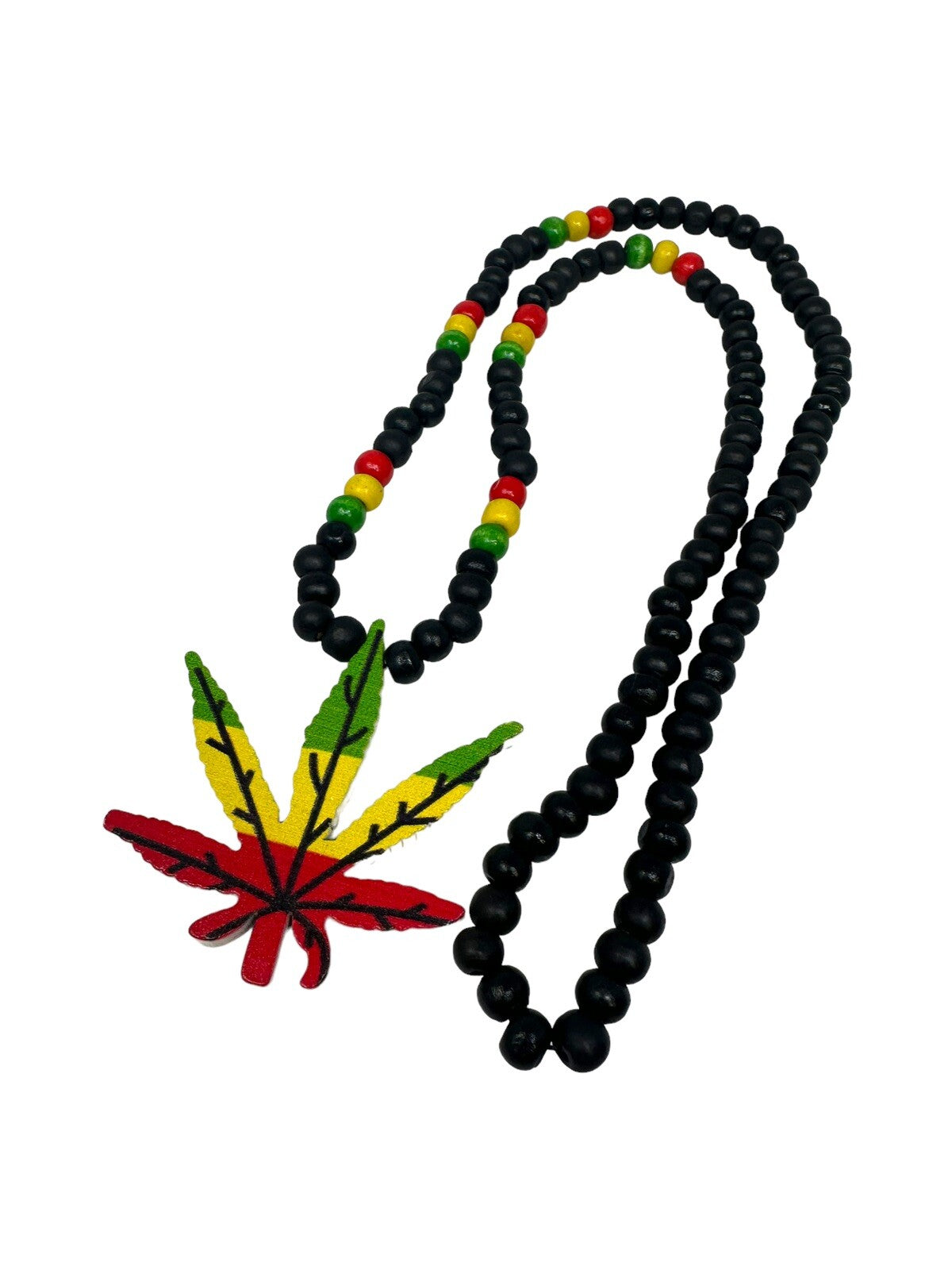 Marijuana leaf rasta pendant wood beaded necklace Cannabis Weed Pot Necklace
