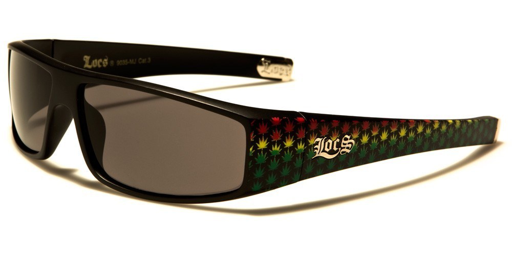 Flat-Top Locs Marijuana Pattern Black Men's Rectangular Sunglasses