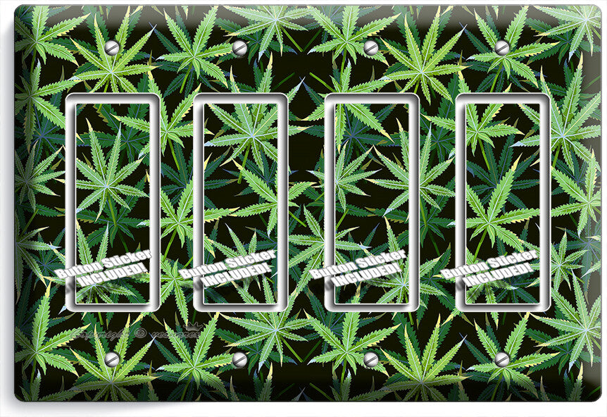 CANNABIS MARIJUANA LEAF PATTERN LIGHT SWITCH OUTLETS WALL PLATES MAN CAVE DECOR