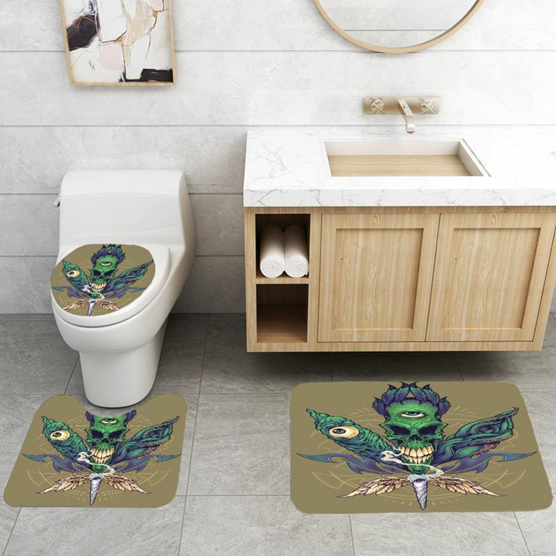Skull Weeds Cannabis Marijuana Shower Curtain Set Non-Slip Bath Mat Toilet Lid Cover