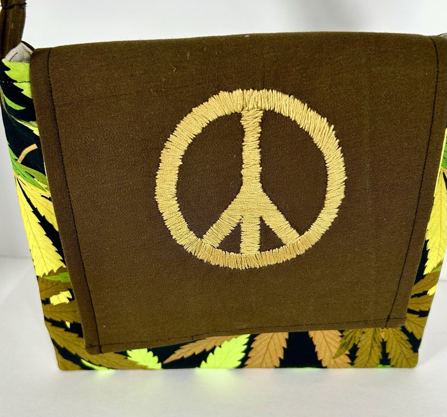 New Handmade Marijuana, Cannabis Cross Body Purse Hand Embroidered Peace Sign