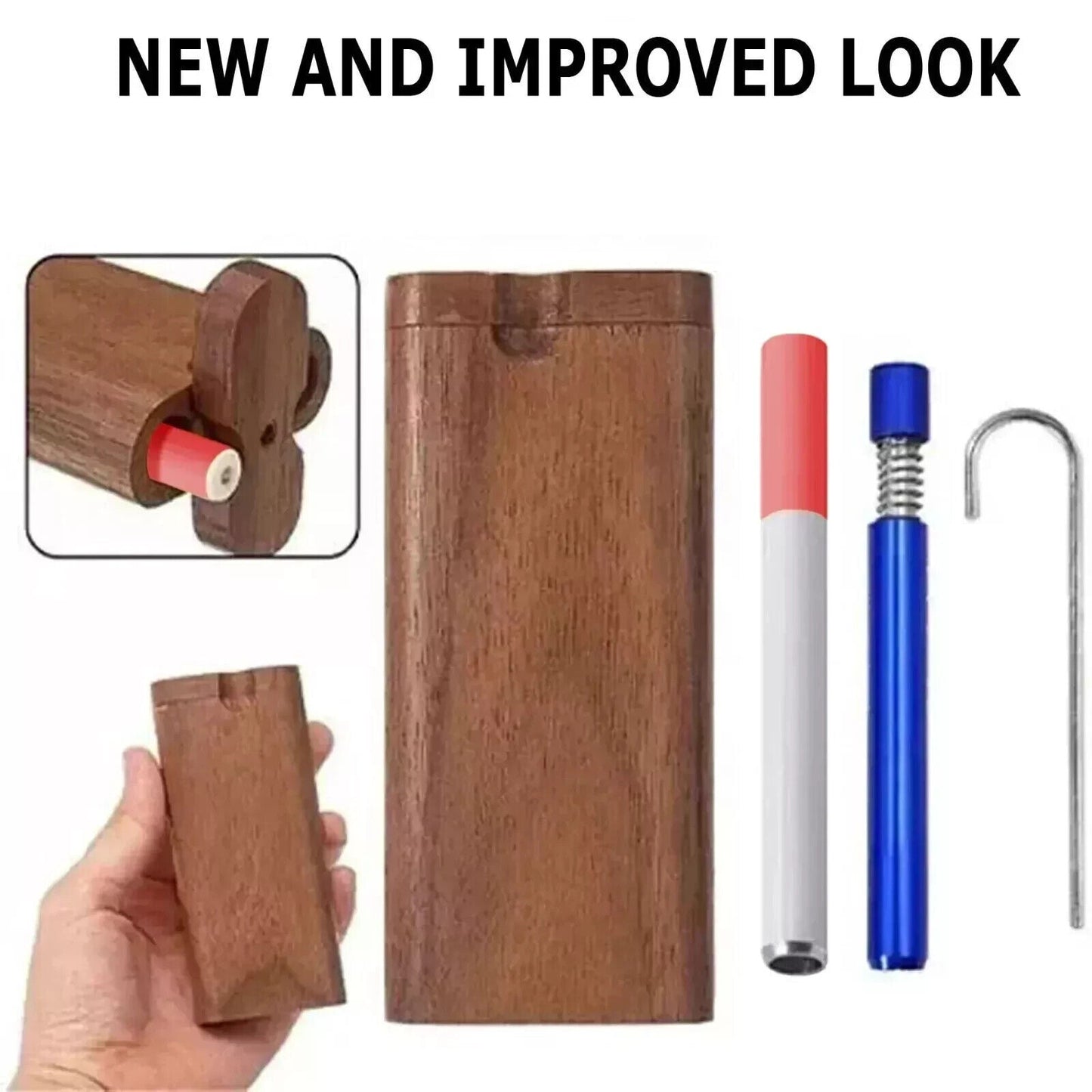 Wooden dugout pipe kit with self-cleaning metal bat, poker tool, and modern design.