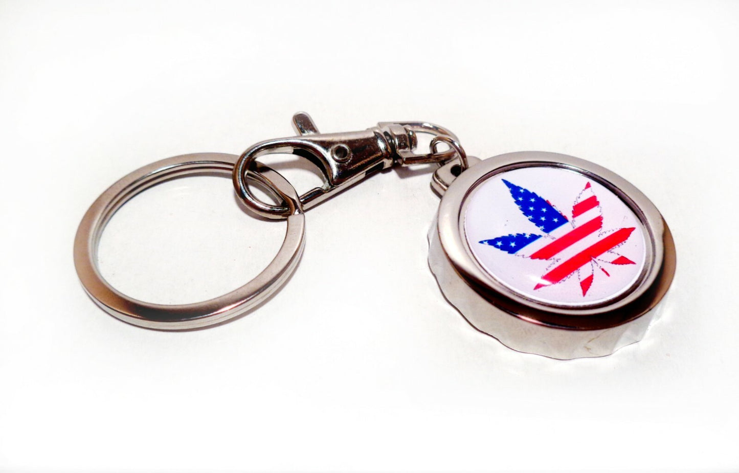 AMERICAN FLAG Weed Marijuana Cannabis Pot Leaf Bottle Cap Opener Keychain 4 Colors