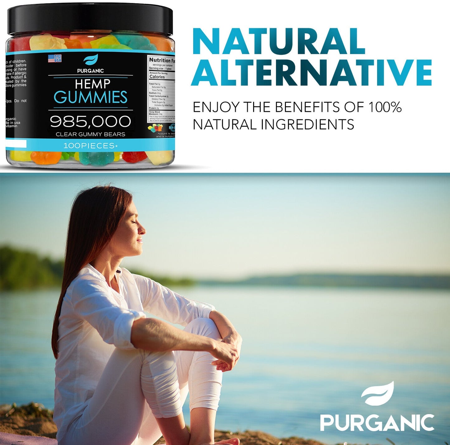 Natural Gummies for Stress Relief - Great for Pain, Insomnia & Anxiety -100ct