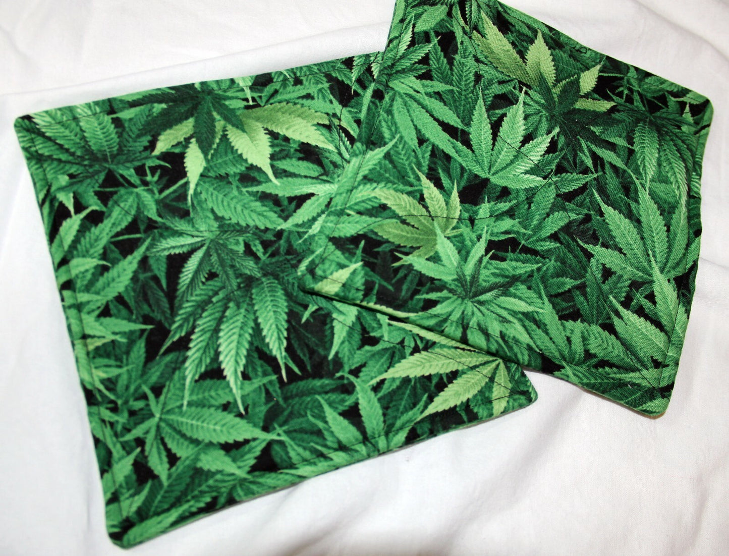 Marijuana Pot Leaf Print Cotton Pot Holders Set of 2, 7" square Kitchen Magic