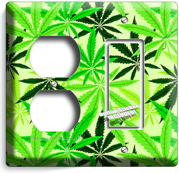 🍀GREEN CANNABIS MARIJUANA LEAFS LIGHT SWITCH OUTLETS WALL PLATES MAN CAVE DECOR