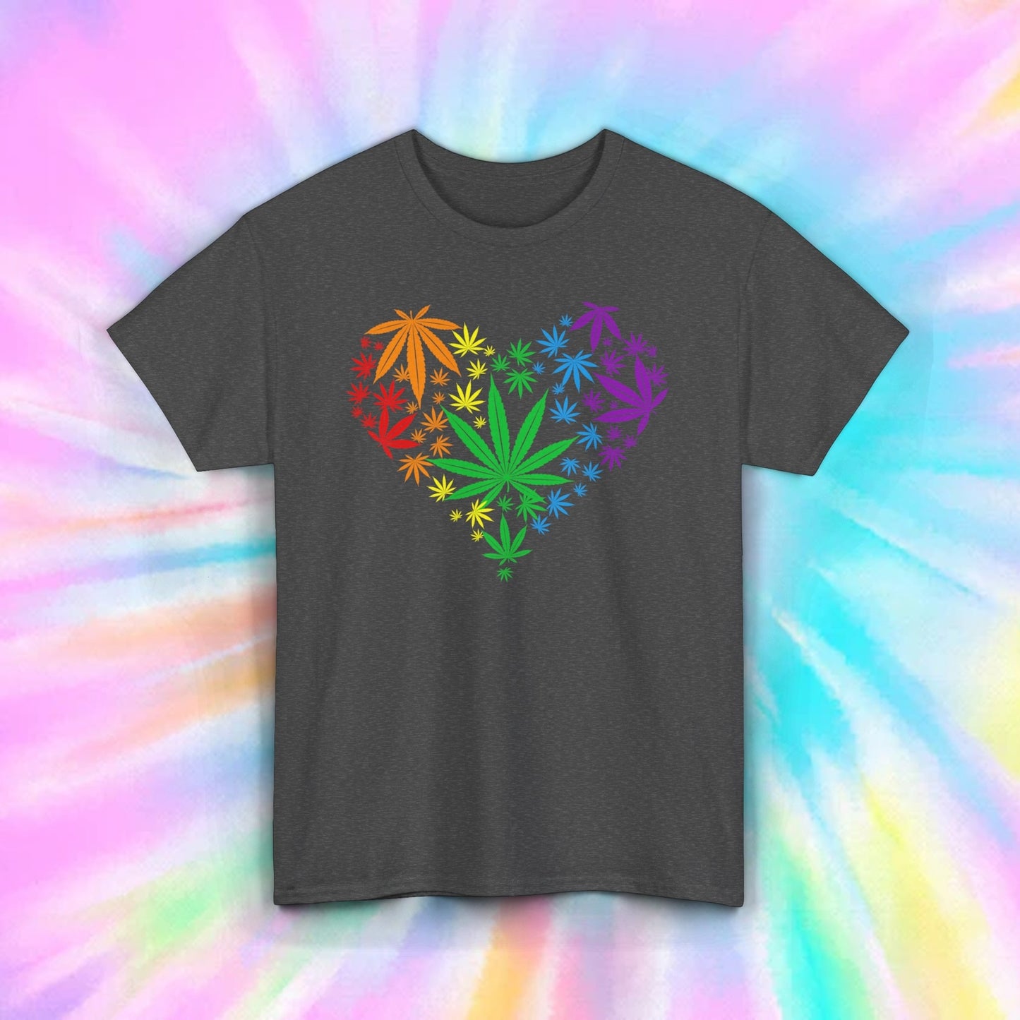 Rainbow Marijuana Heart T-Shirt | Cannabis Leaf Design | Weed Pride Tee S-5XL 4 Colors