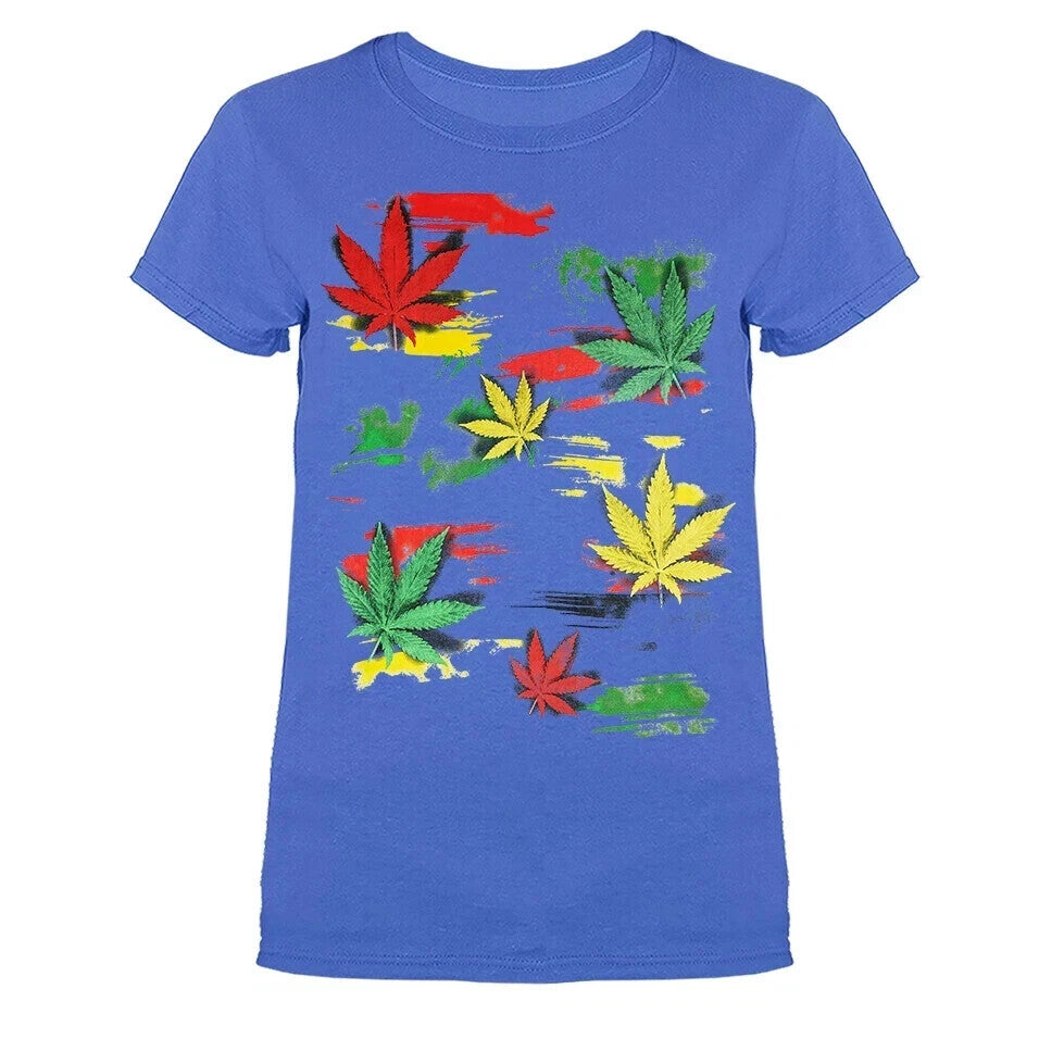 Rasta Multi Color Pot Leaves Funny Joke Humorous Women's T-shirt 9 colors size S to 3XL