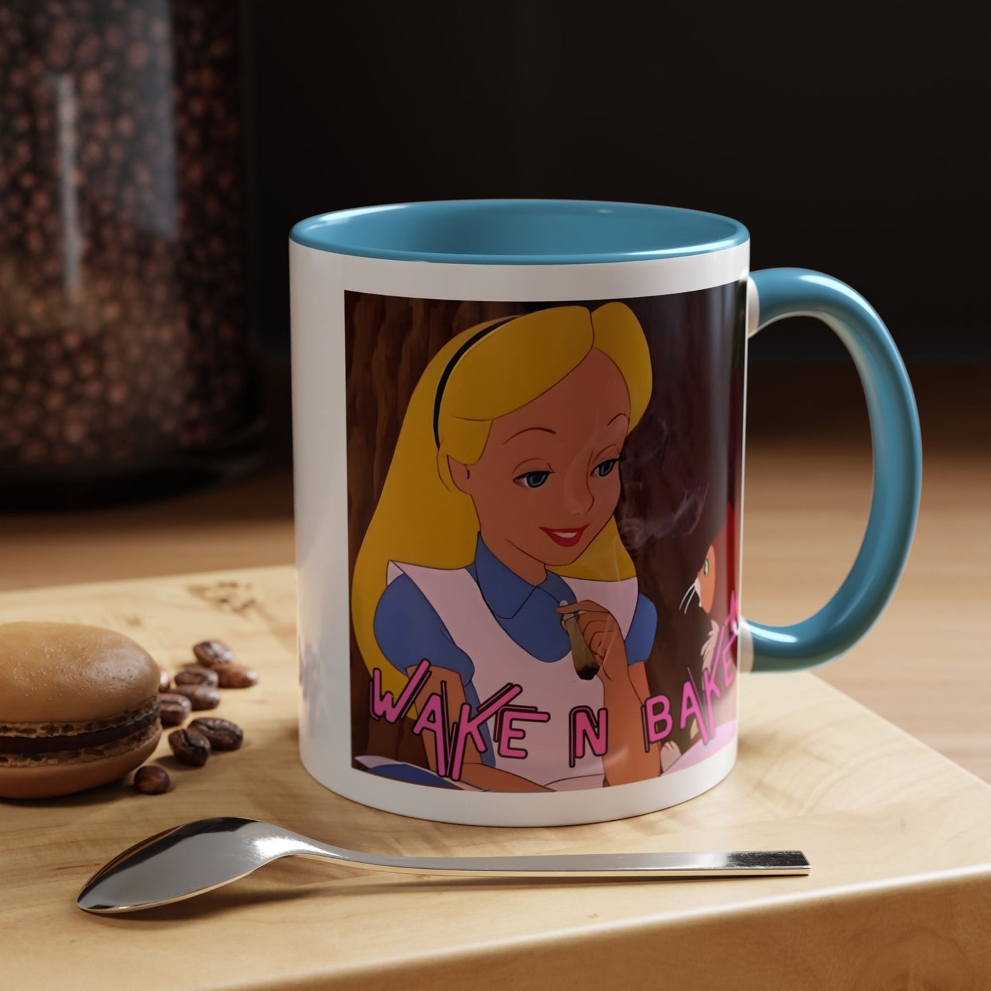WAKE N BAKE Retro Coffee Mug (11, 15oz) Cartoon Alice Smoking Joint Vintage 420