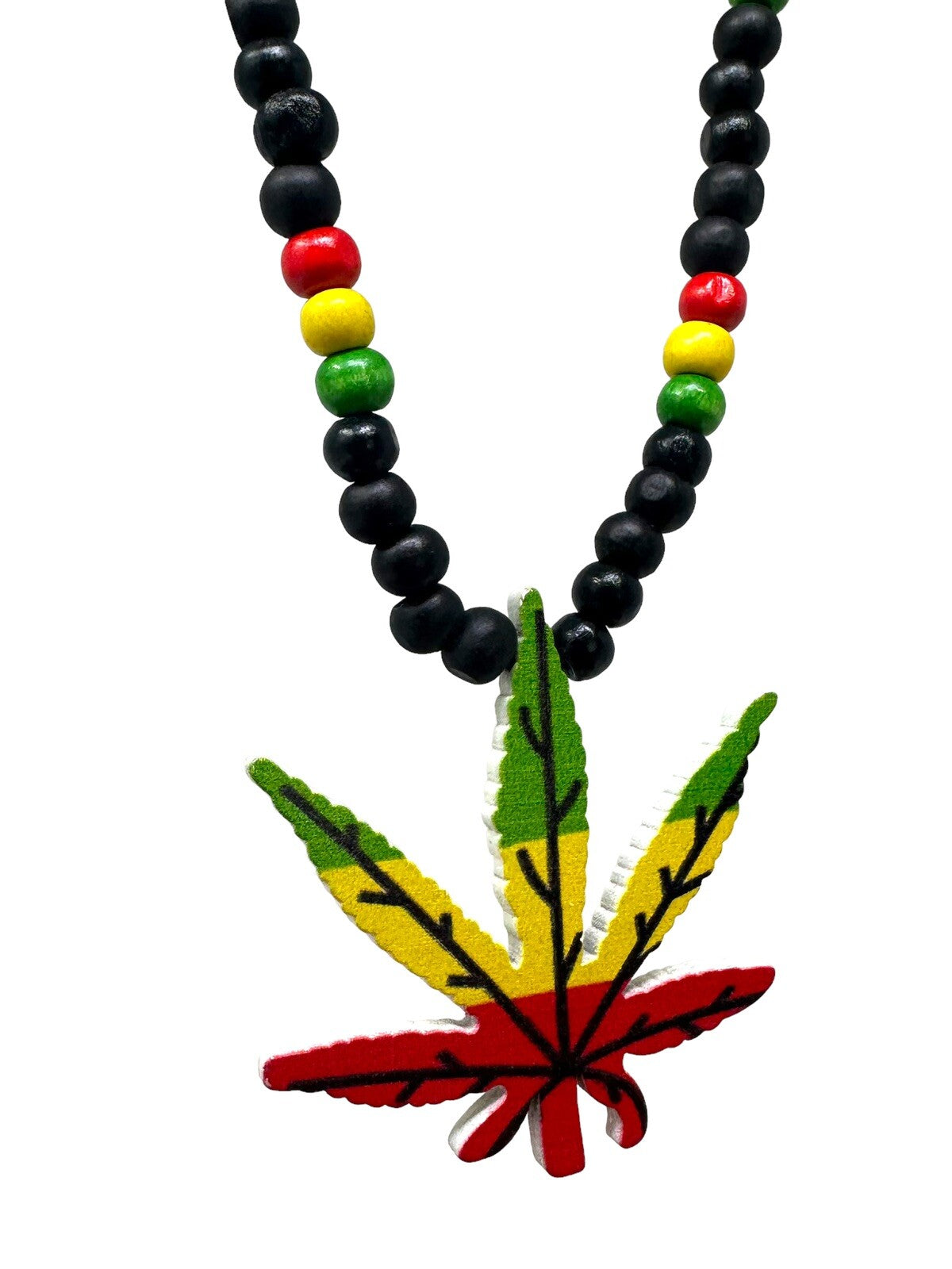 Marijuana leaf rasta pendant wood beaded necklace Cannabis Weed Pot Necklace