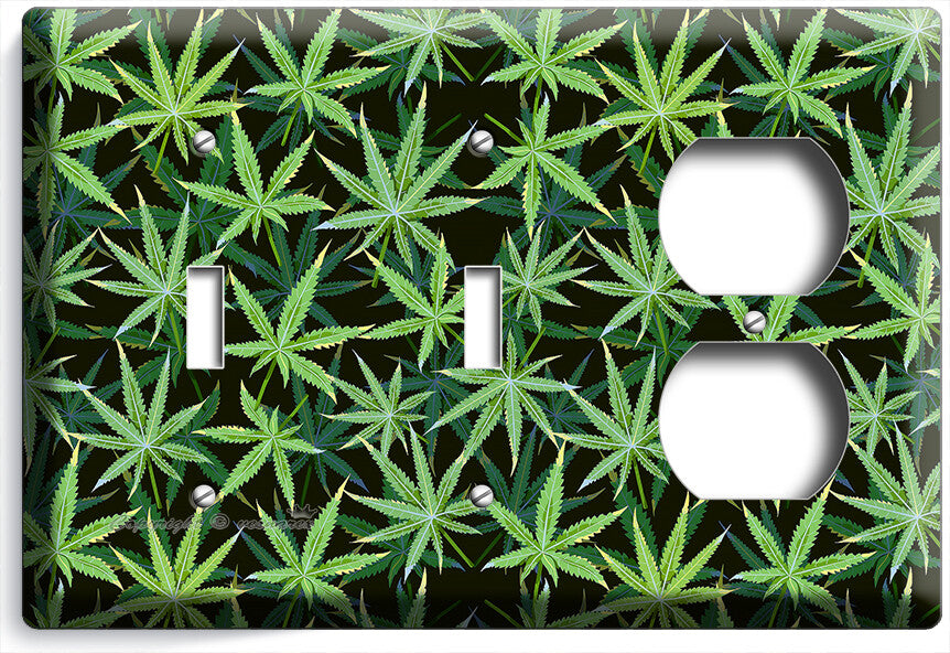 CANNABIS MARIJUANA LEAF PATTERN LIGHT SWITCH OUTLETS WALL PLATES MAN CAVE DECOR