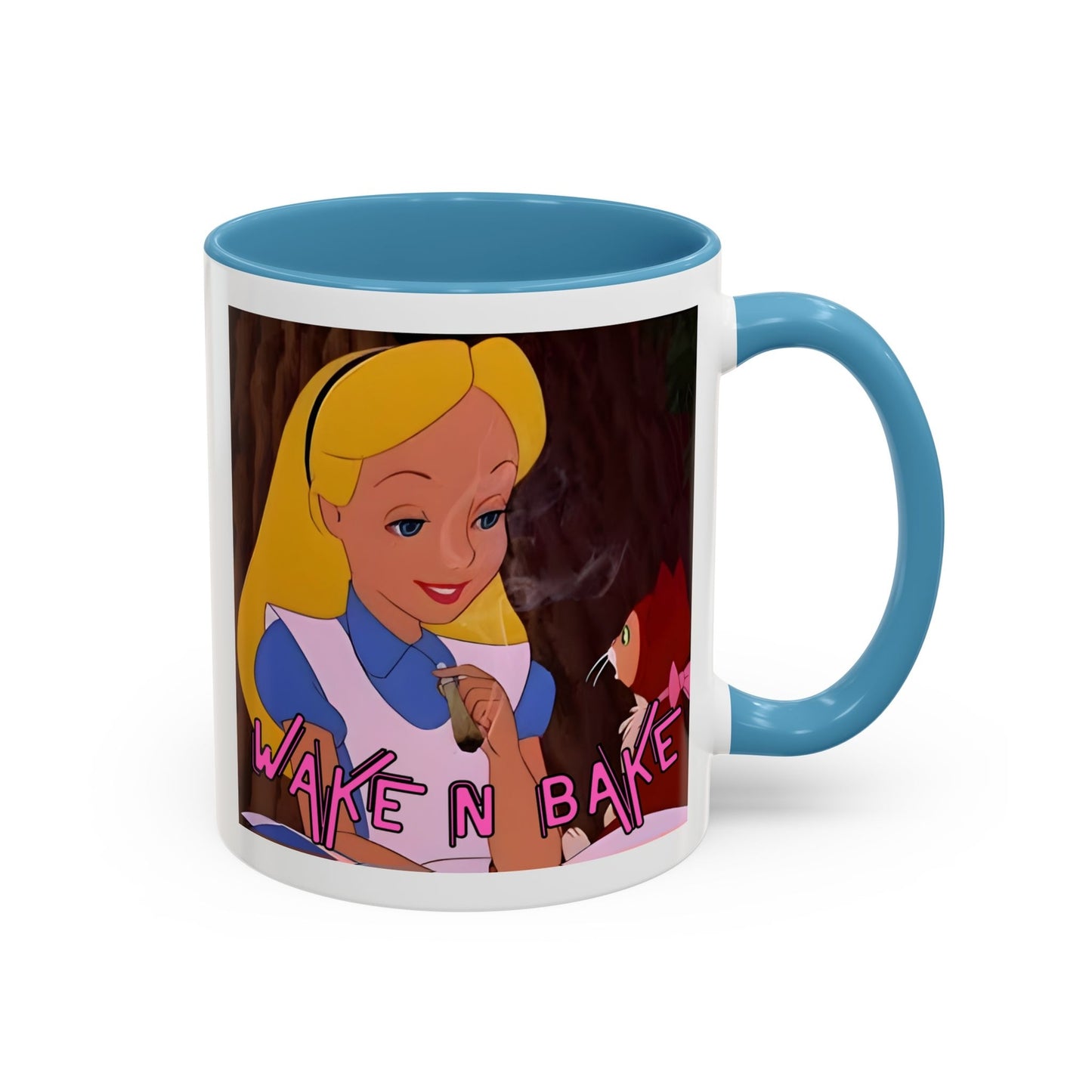 WAKE N BAKE Retro Coffee Mug (11, 15oz) Cartoon Alice Smoking Joint Vintage 420