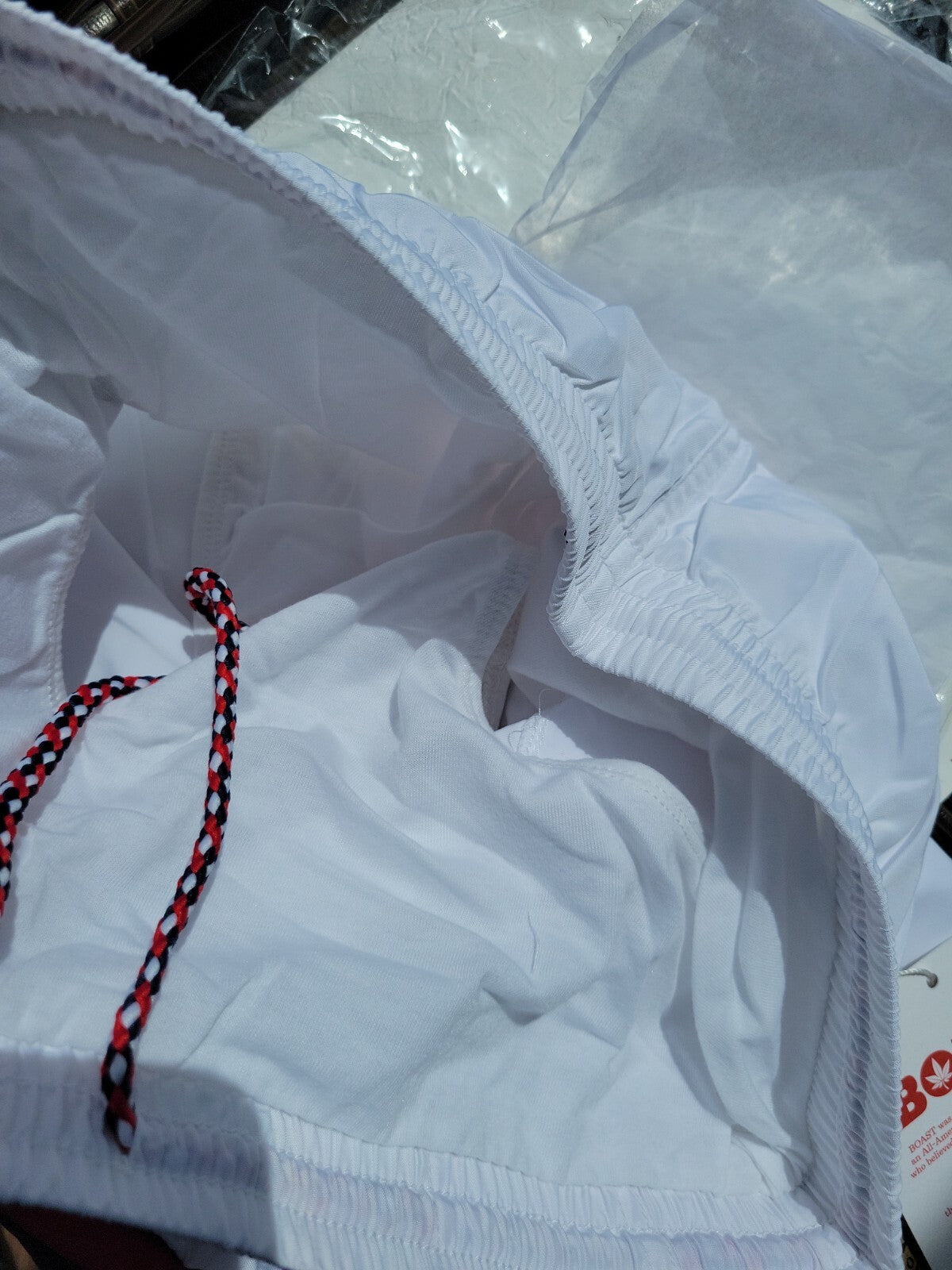 1 Pr NWT BOAST Men's Tennis/Swim Trunks Small White/Red/Blue With Pot Leaf