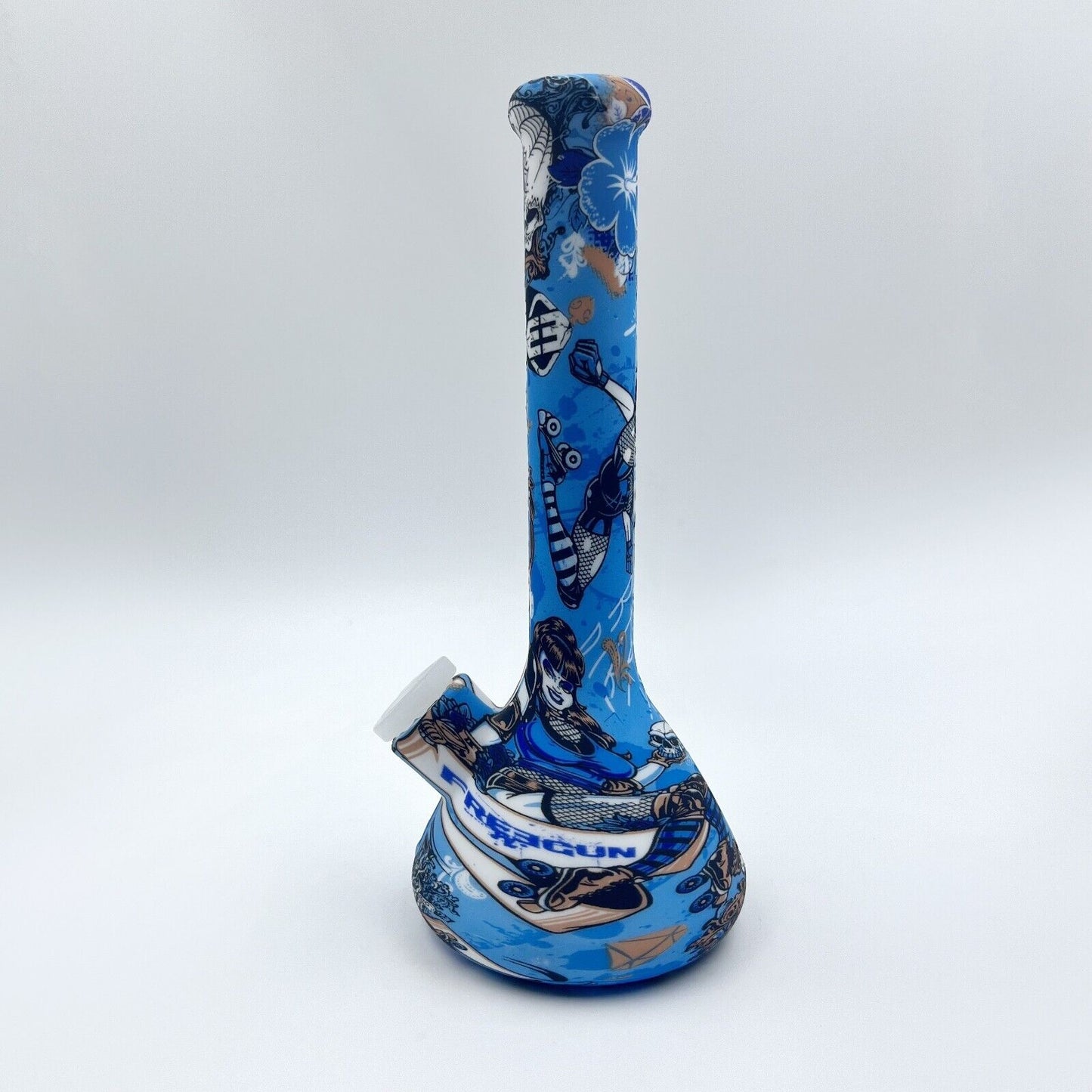 Silicone Hookah Water Pipe, 7.5" Blue Skull Theme Silicone Smoking Bong