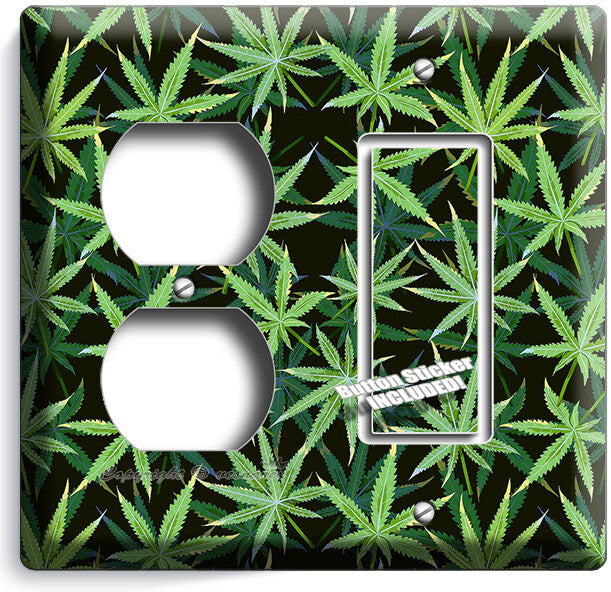 CANNABIS MARIJUANA LEAF PATTERN LIGHT SWITCH OUTLETS WALL PLATES MAN CAVE DECOR