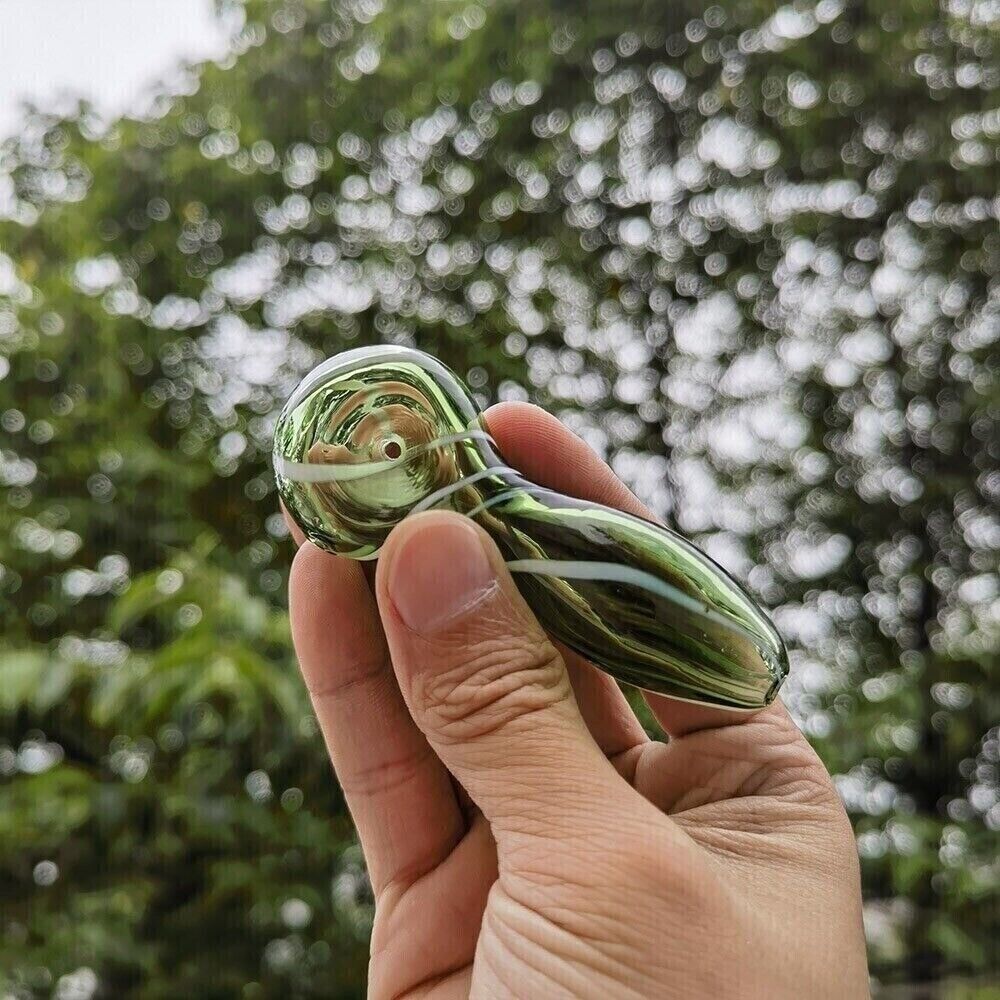 3.1" Green Spoon Shape Hand Pipe Glass Bong Smoking Pipes Portable Shisha New