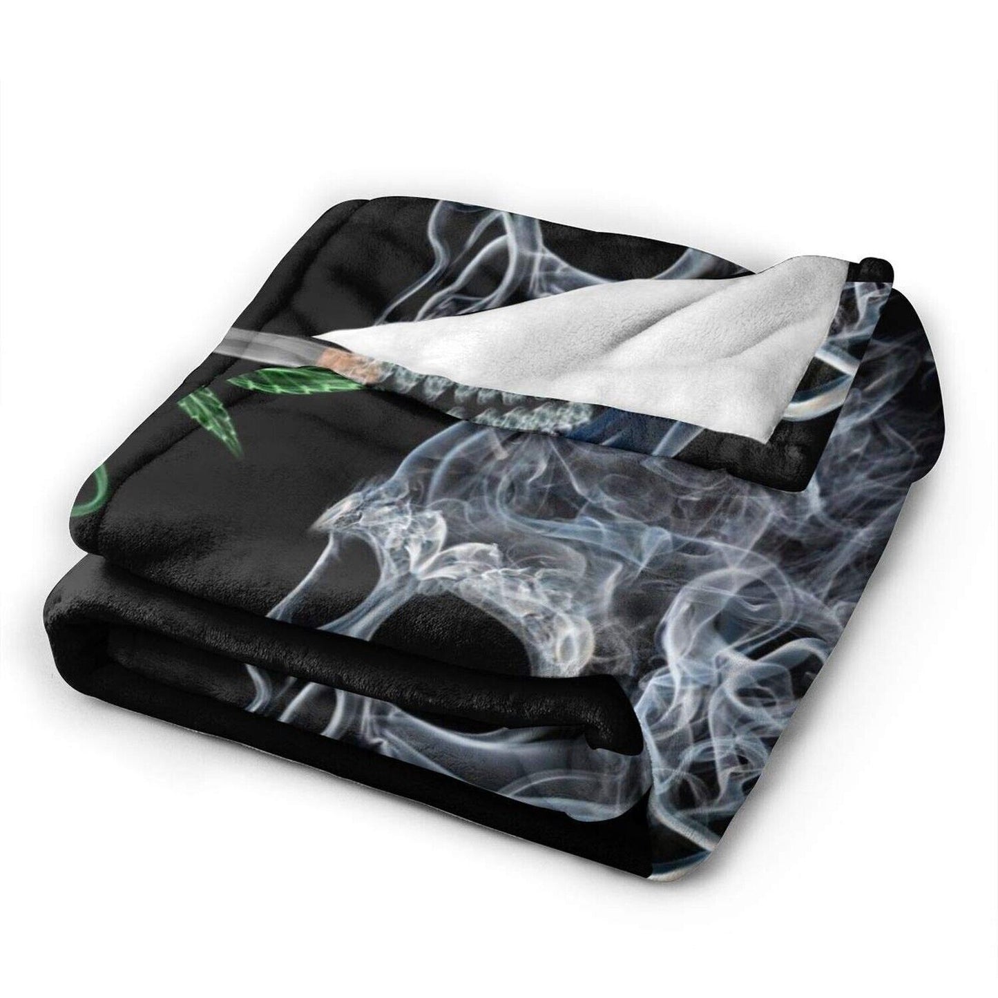 Marijuana Pot Leaf Weed Skull Smoking Fleece Blanket Throw Lightweight Blanke...