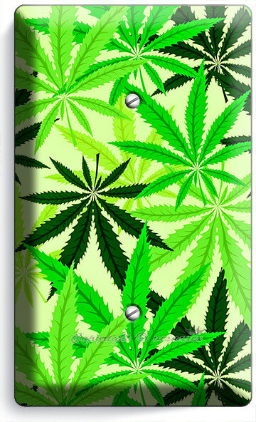 🍀GREEN CANNABIS MARIJUANA LEAFS LIGHT SWITCH OUTLETS WALL PLATES MAN CAVE DECOR
