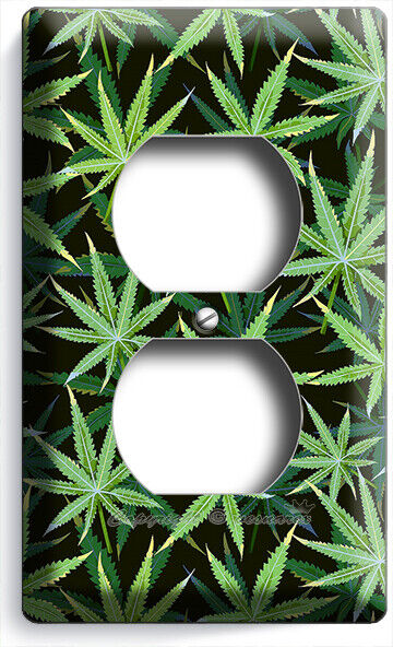 CANNABIS MARIJUANA LEAF PATTERN LIGHT SWITCH OUTLETS WALL PLATES MAN CAVE DECOR