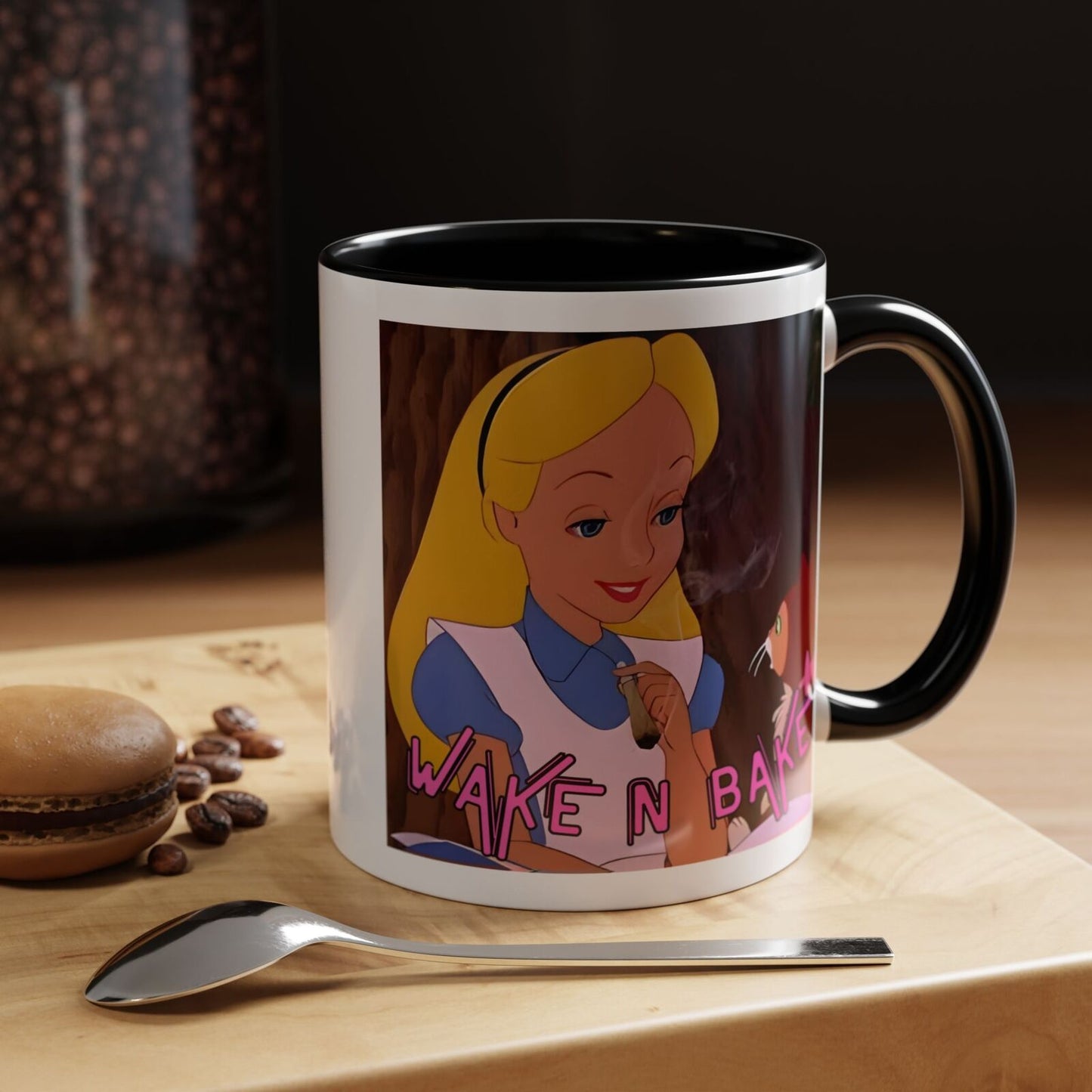 WAKE N BAKE Retro Coffee Mug (11, 15oz) Cartoon Alice Smoking Joint Vintage 420