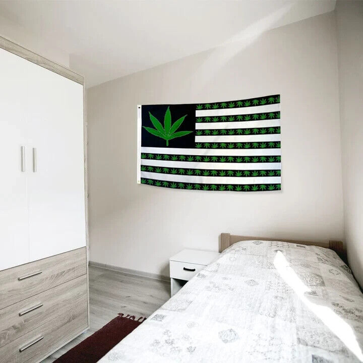 MJ USA Leaf 3x5ft Poly Flag America Pot Leaf Marijuana Weed Dispensary Dorm Flag