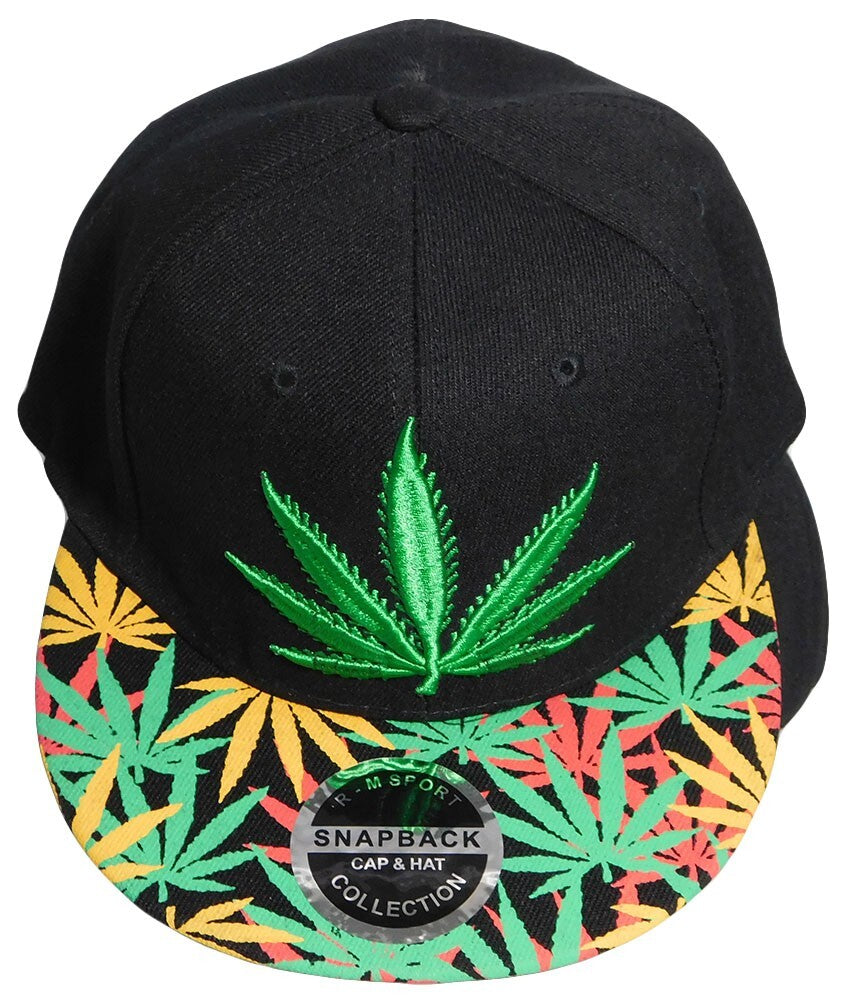 Cannabis Marijuana Weed Pot Leaf Black Polyester Adjustable Embroidered Cap Hat