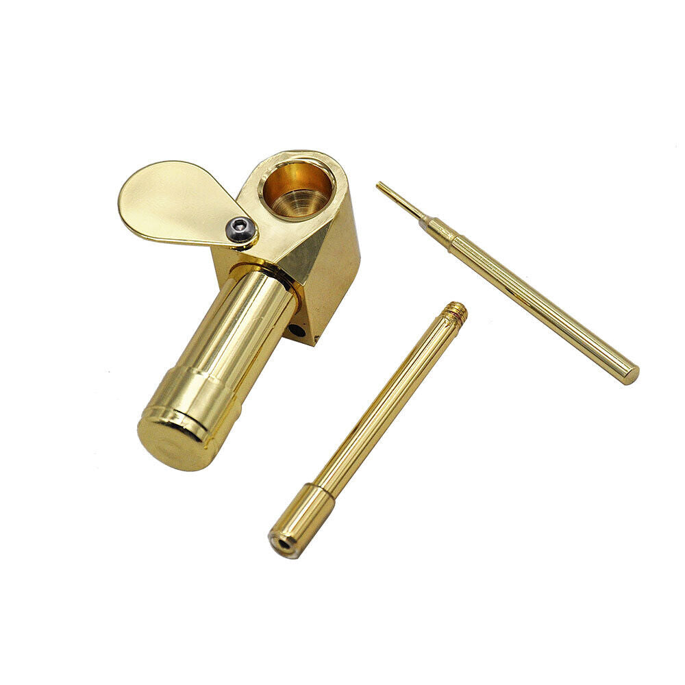 Brass Tobacco Smoking Pipe w/ Stash Storage Cylinder Chamber Metal US Original