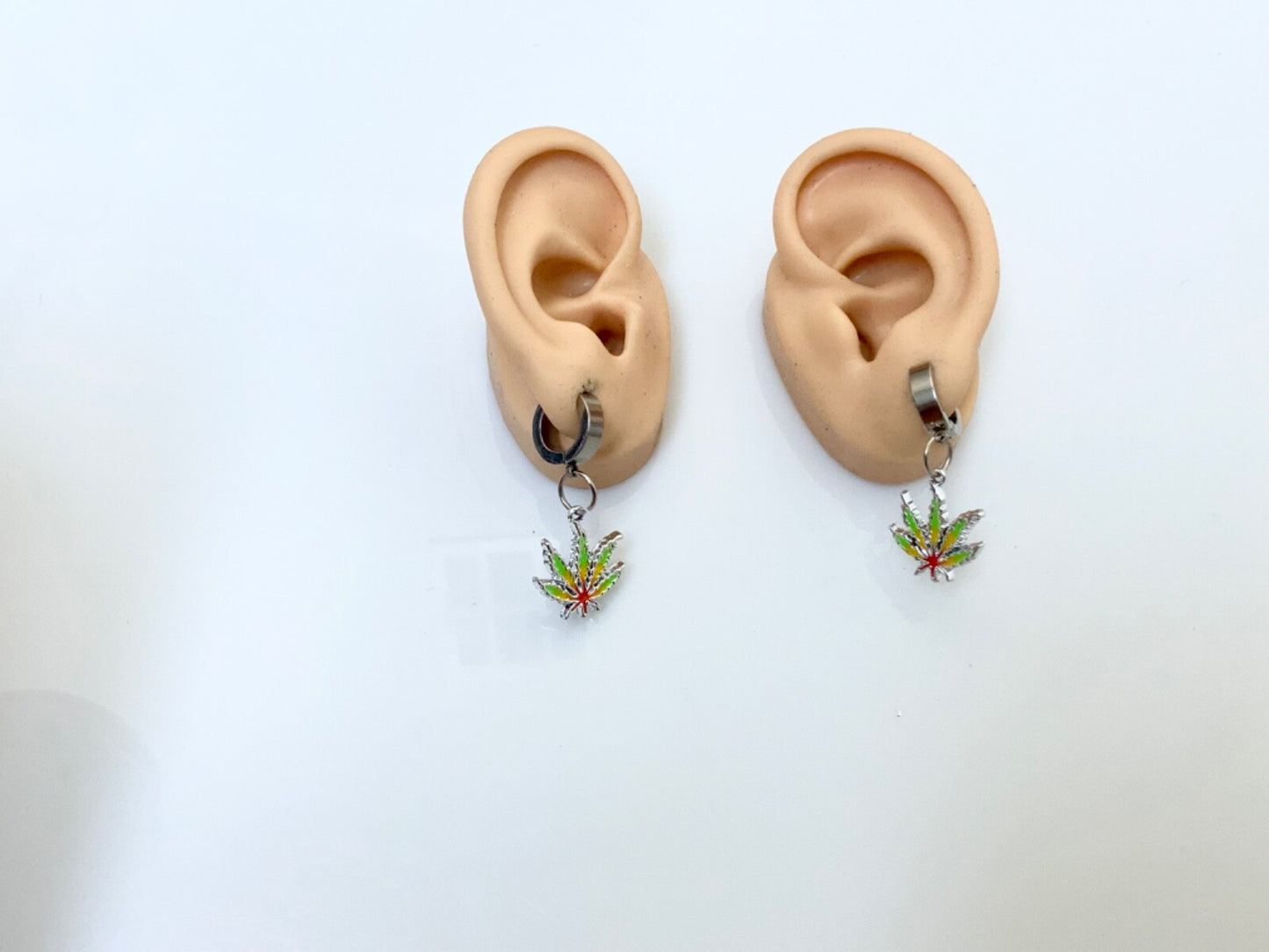 Rasta Pot Leaf Weed Marijuana Smoke Earrings Jewelry Hoops Pierced or Clip On
