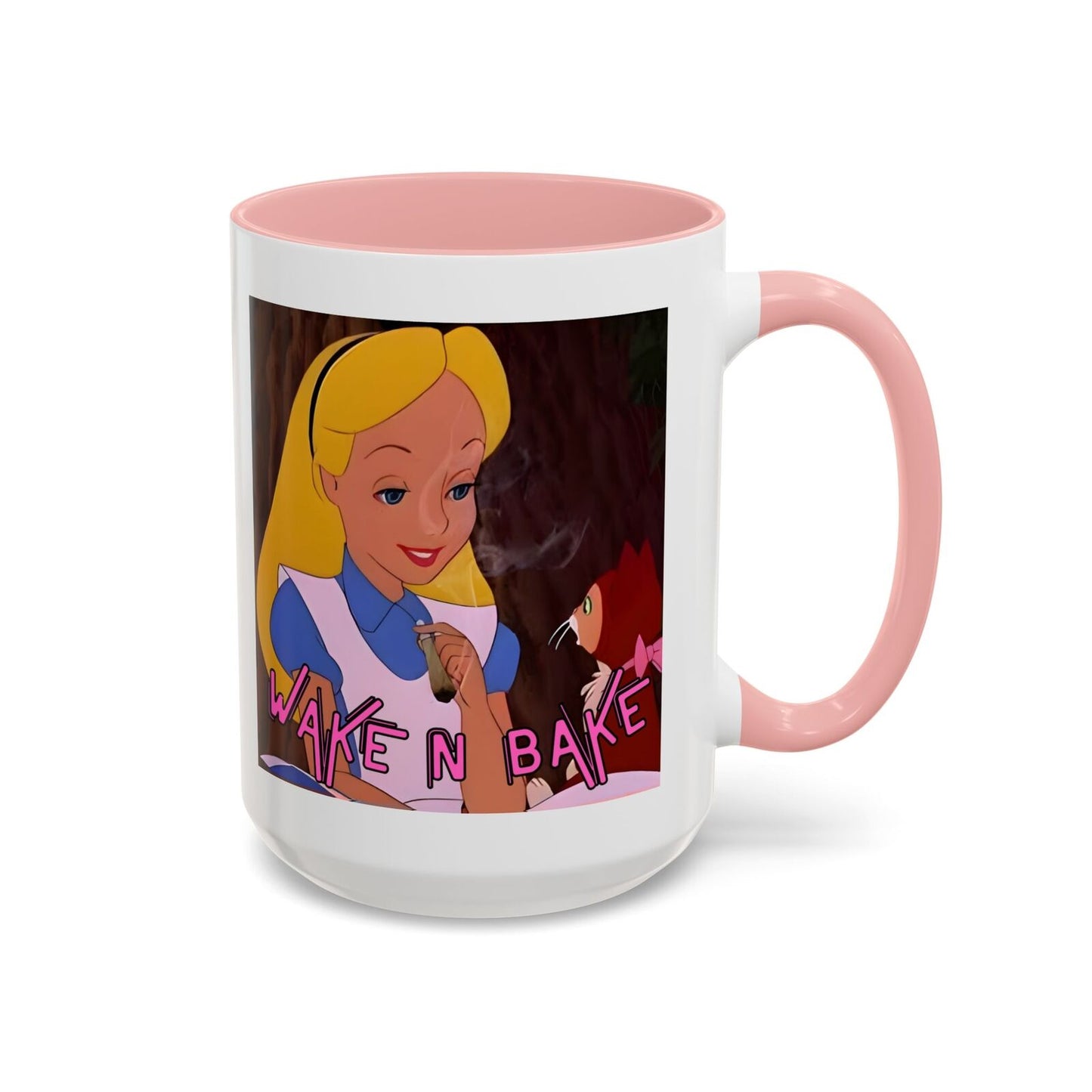 WAKE N BAKE Retro Coffee Mug (11, 15oz) Cartoon Alice Smoking Joint Vintage 420