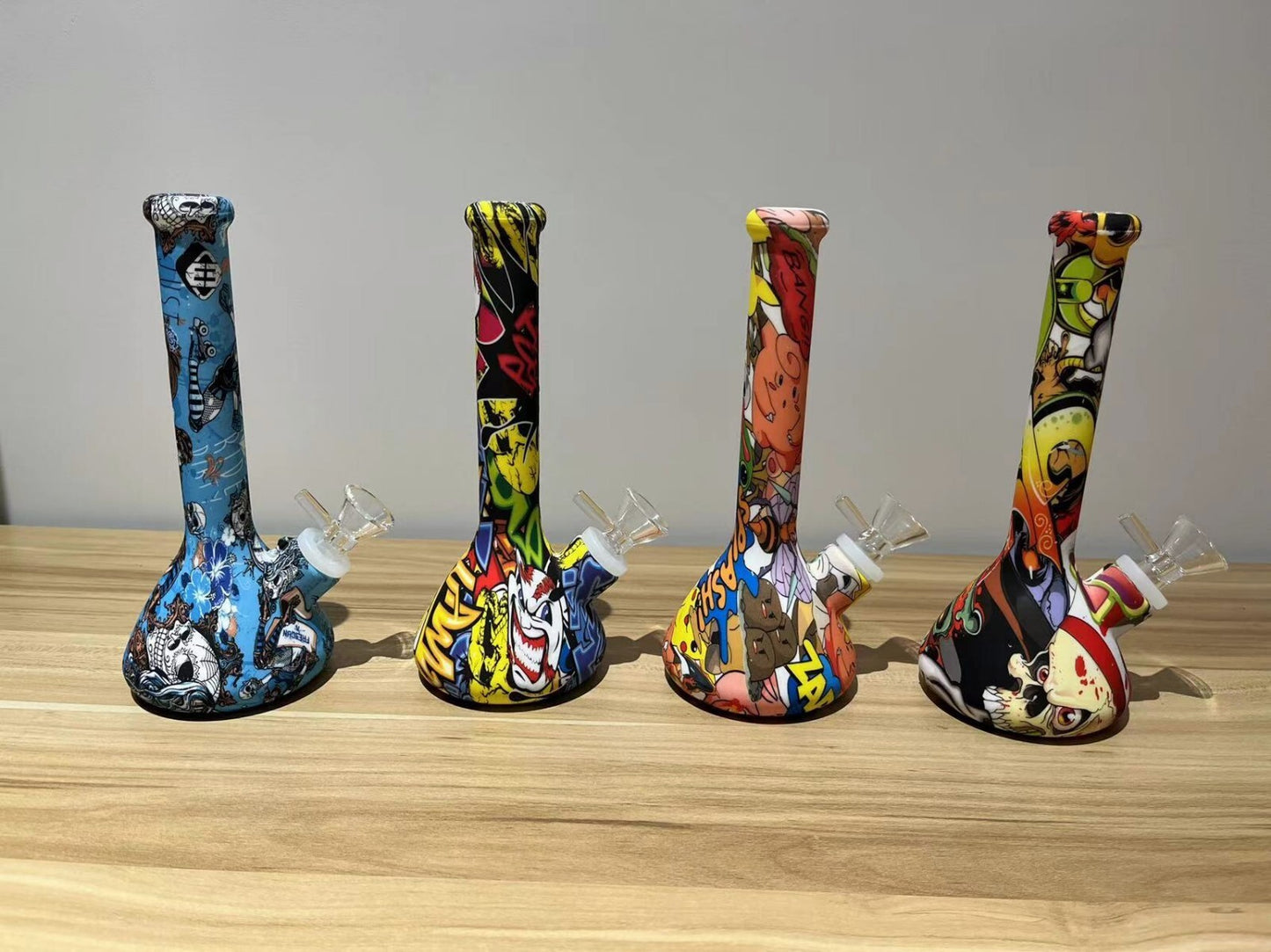 8" Hook ahSilicone Water Pipe Bon gTabacco Precolator Bubbler Beaker Clown joker