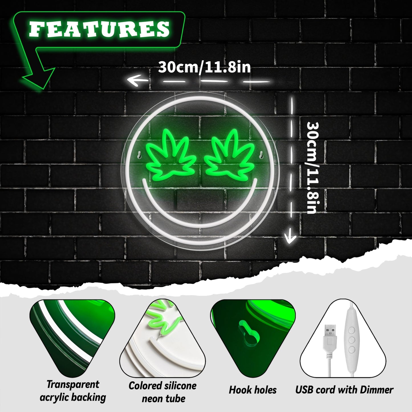 Green Leaf Eyes Neon Signs Smile Face Led Neon Lights Signs For Wall Decorusb Po