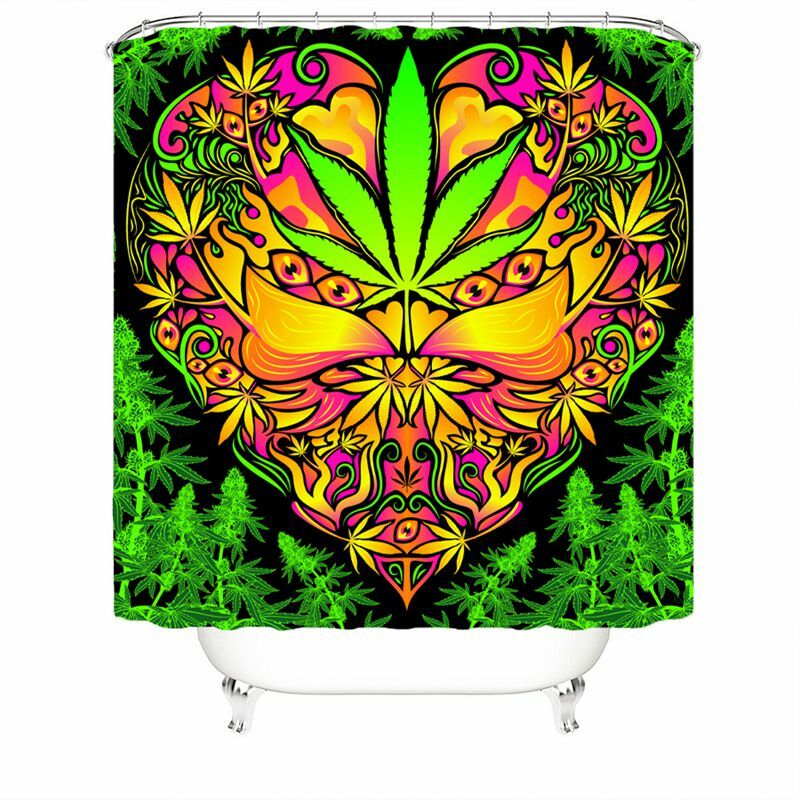 Psychedelic Weed Art Shower Curtain Set Bathroom Mat Non-Slip Toilet Lid Cover