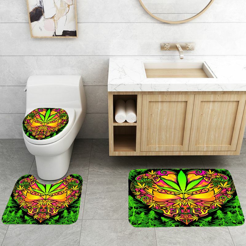 Psychedelic Weed Art Shower Curtain Set Bathroom Mat Non-Slip Toilet Lid Cover
