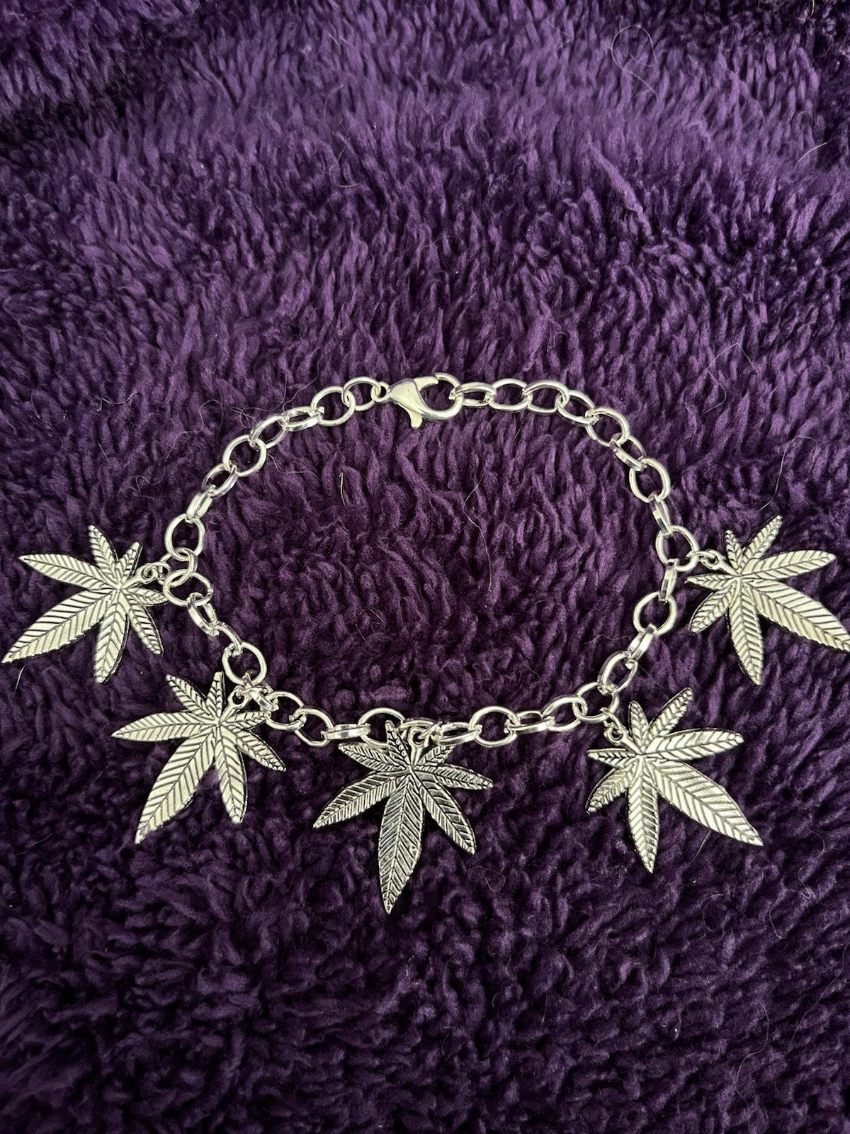 Beautiful Pot Leaf Charm Bracelet (5- 25mmX22mm charms) 420 Friendly