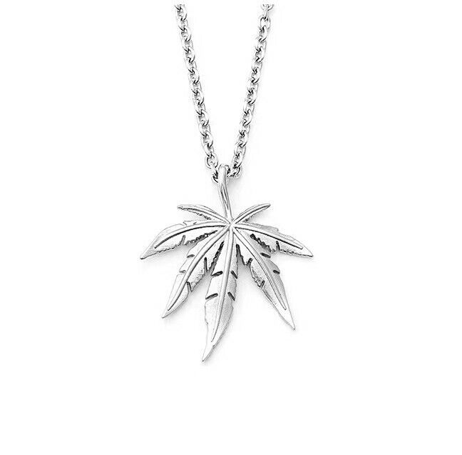 Men Stainless Steel Cannabis Marijuana Pot Leaf Pendant Necklace 24" Chain 1132