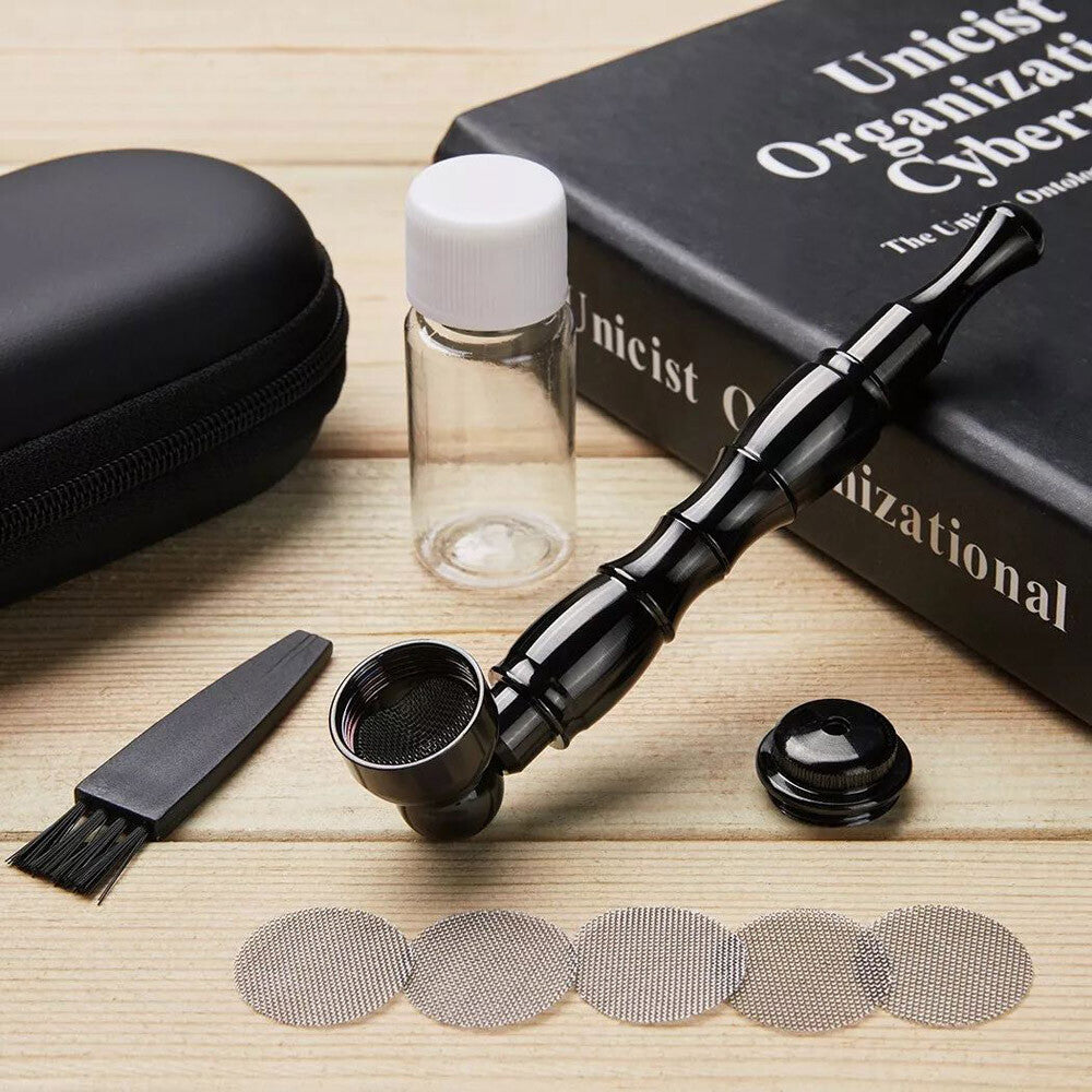 2 Packs 4.3" Metal Detachment Tobacco Smoking Pipes With Caps Hand Pipes + Bag