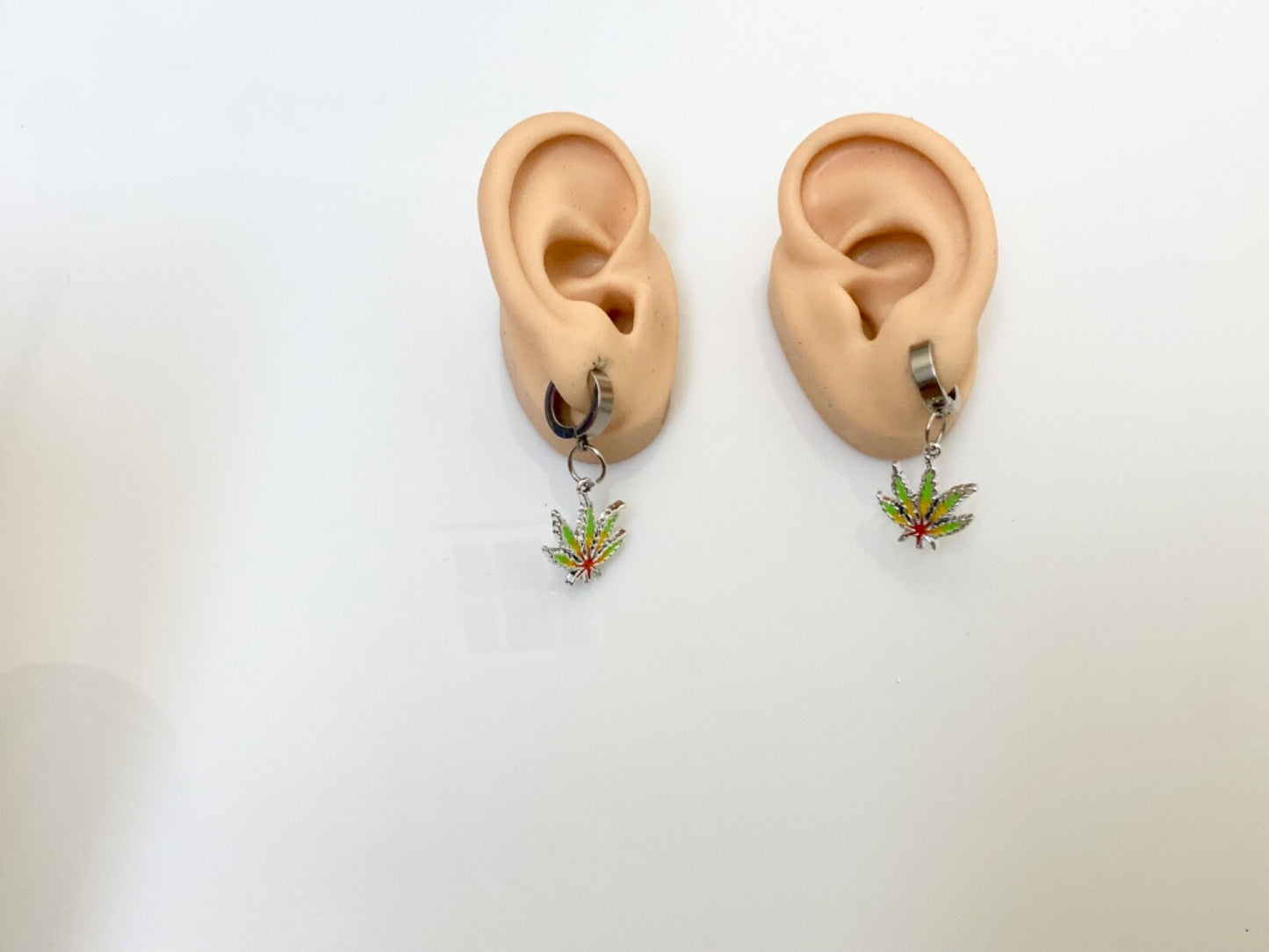 Rasta Pot Leaf Weed Marijuana Smoke Earrings Jewelry Hoops Pierced or Clip On