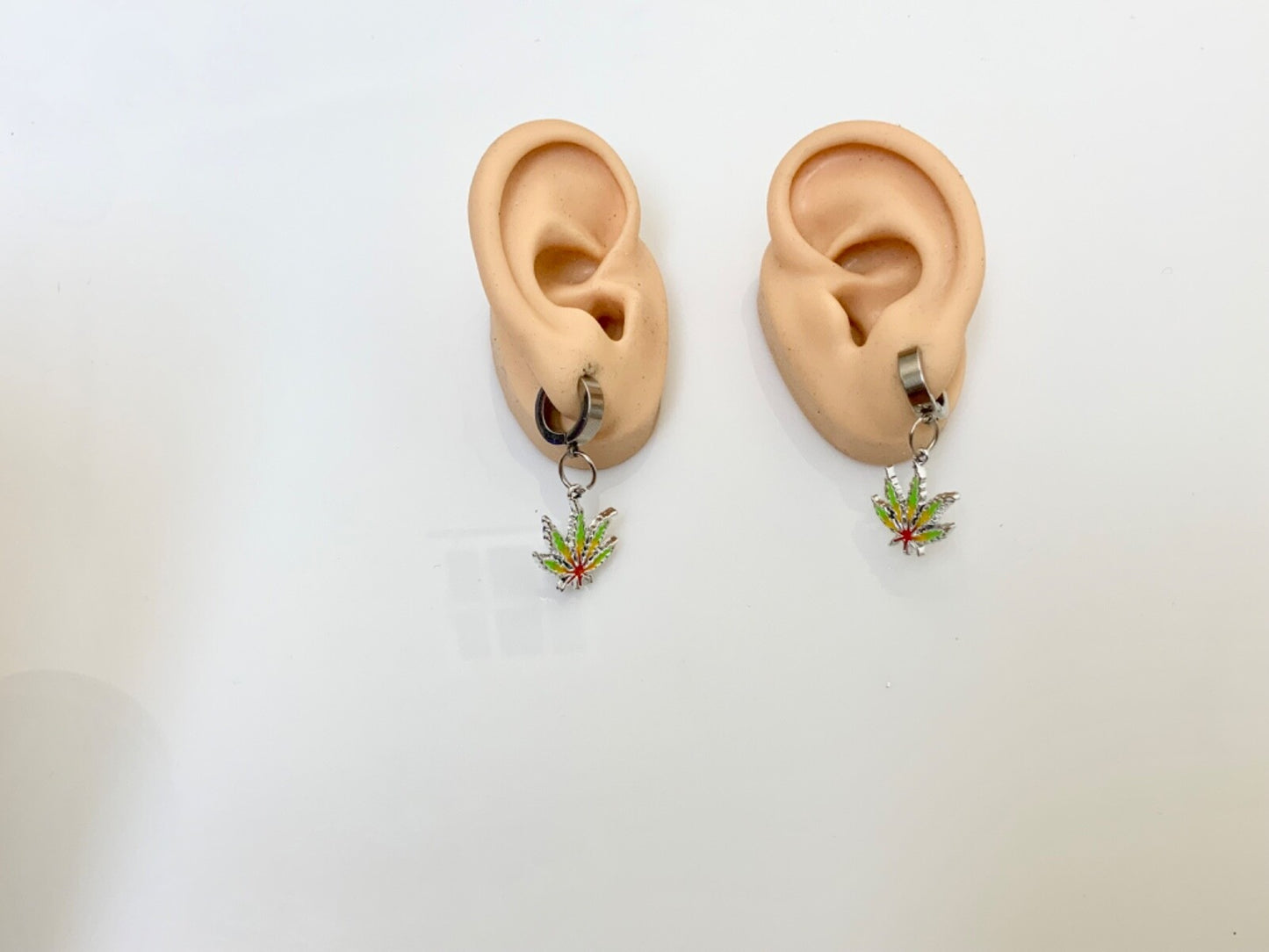 Rasta Pot Leaf Weed Marijuana Smoke Earrings Jewelry Hoops Pierced or Clip On